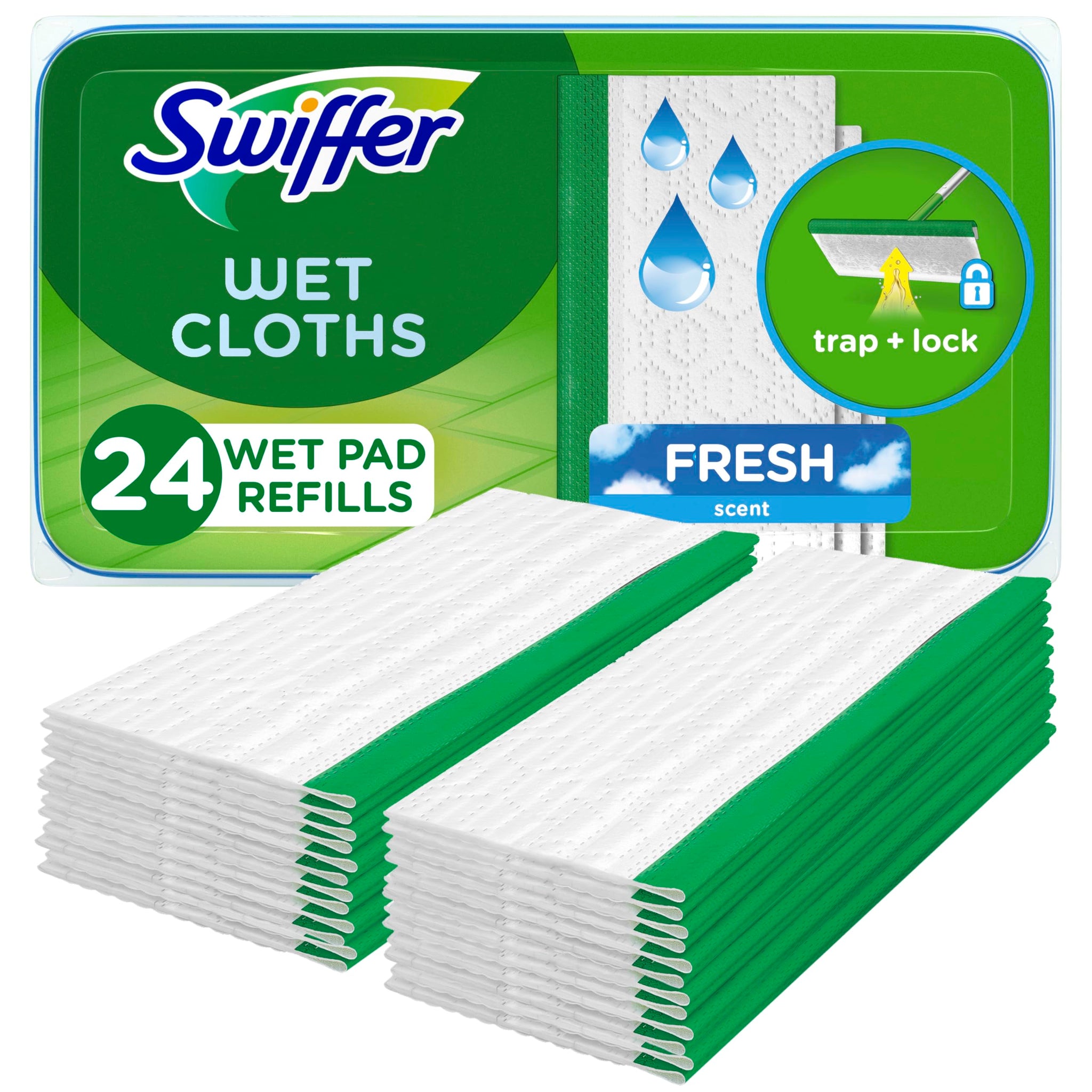 Swiffer Sweep + Mop, Wet Pads Refill, Floor Cleaner for Dirt, Dust, Hair, Cleaning Cloths for Mopping Home, Bathroom, Kitchen, All Purpose