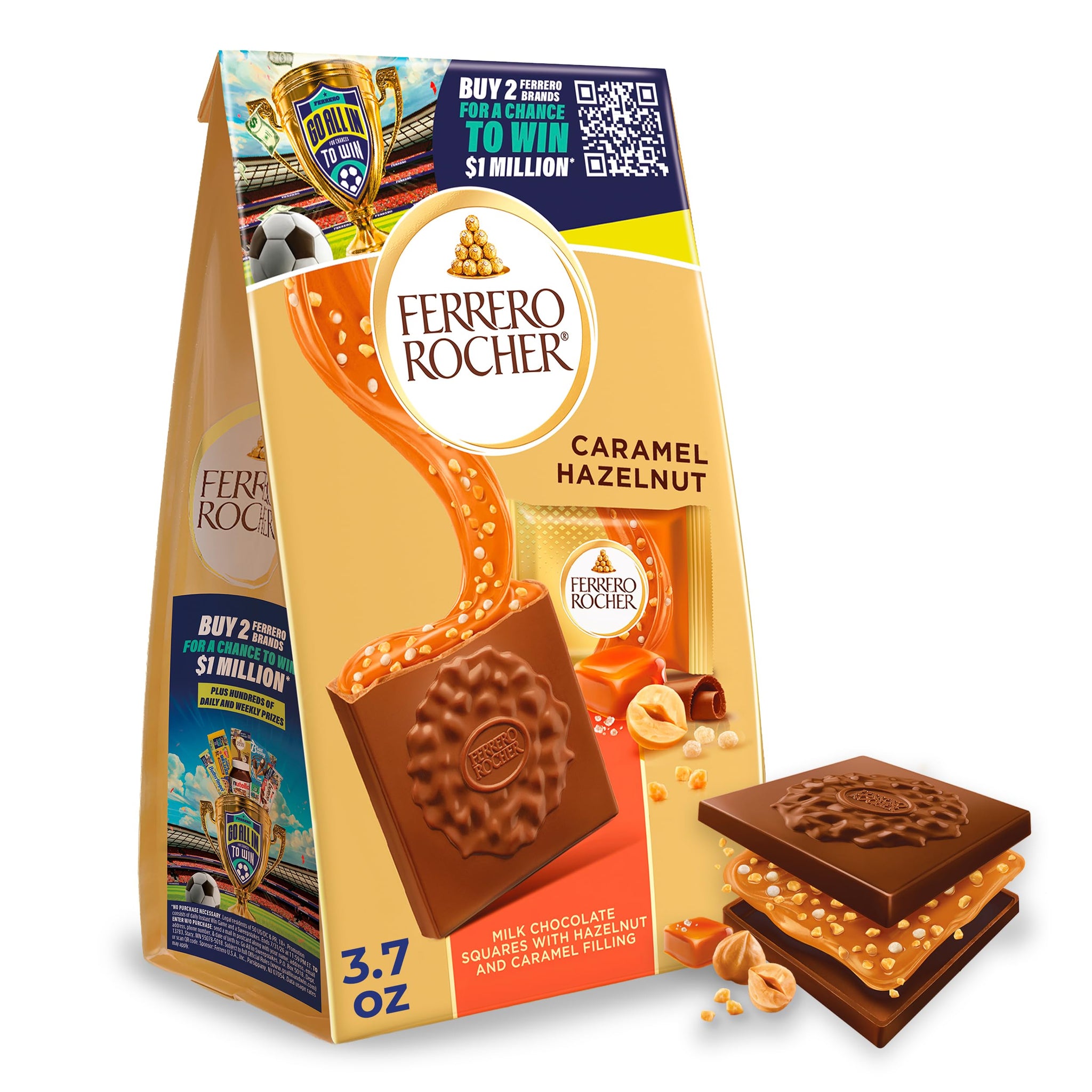Ferrero Rocher Premium Caramel Hazelnut chocolate squares, Individually Wrapped Chocolates, Great for Sharing or Gifting, 3.7 oz