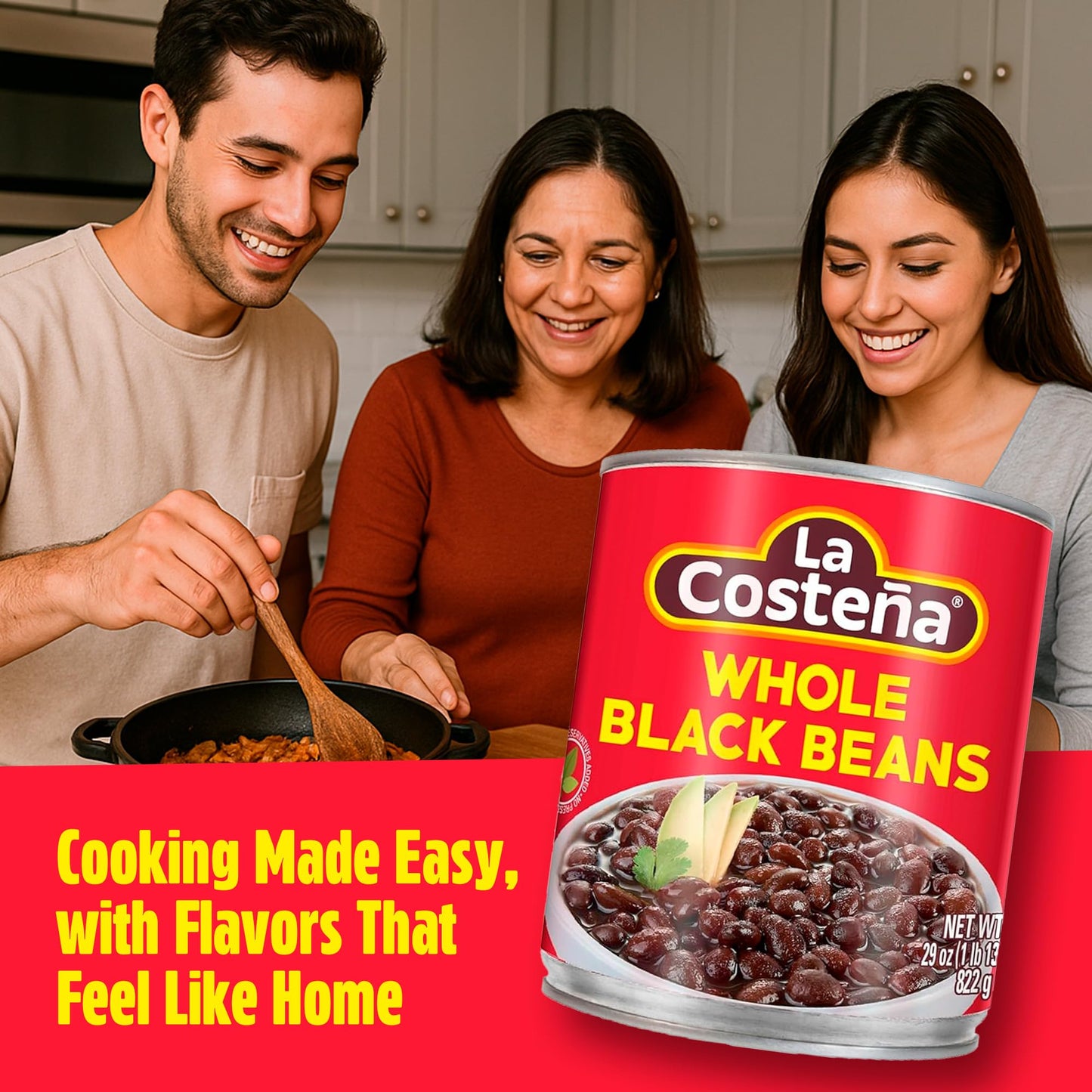 La Costeña Whole Black Beans - Ready-to-Eat Canned Black Beans for Mexican Food, Vegetarian Chili Ingredients, Frijoles Negros, Hummus, Dips, Burgers