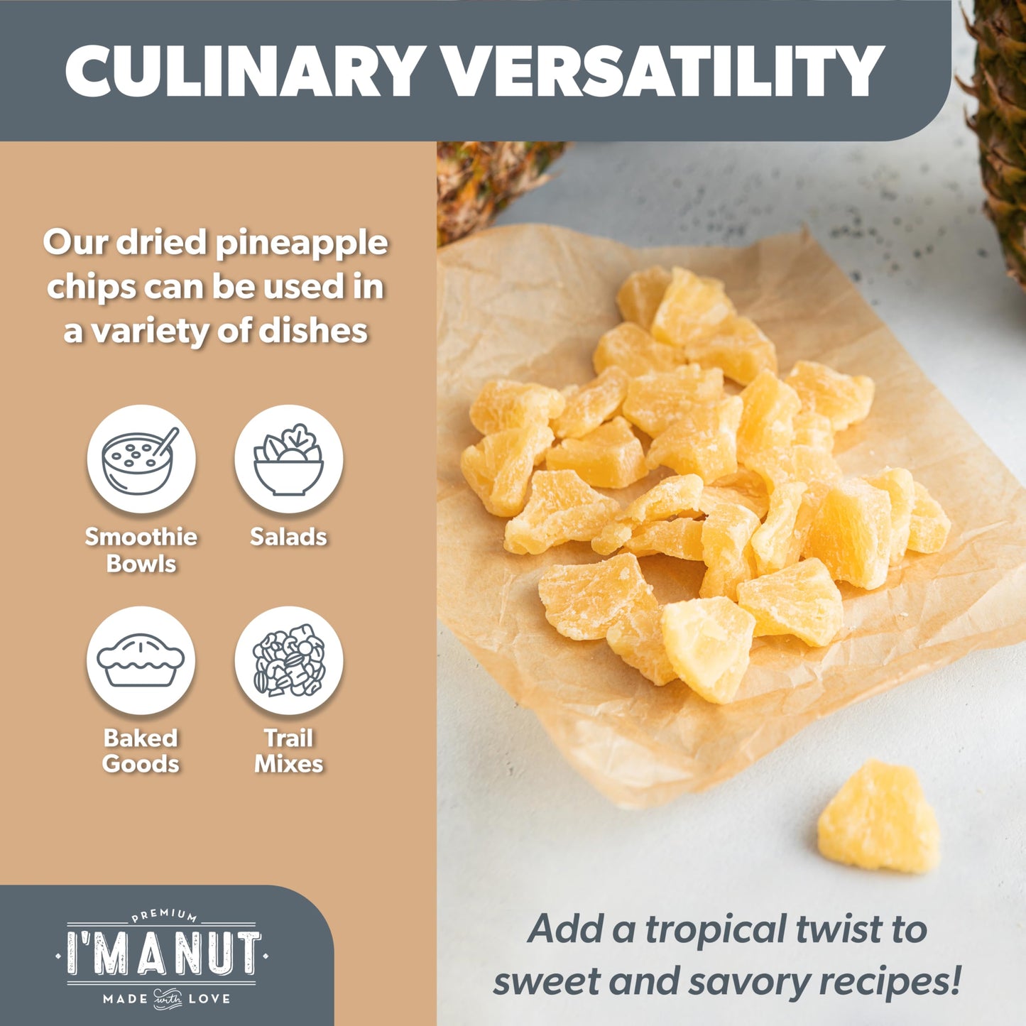 Premium Dried Pineapple Chunks 16oz | Non-GMO, Batch Tested Gluten & Peanut Free | Ethically Sourced for Guilt-Free Snacking | Fresh, Crispy