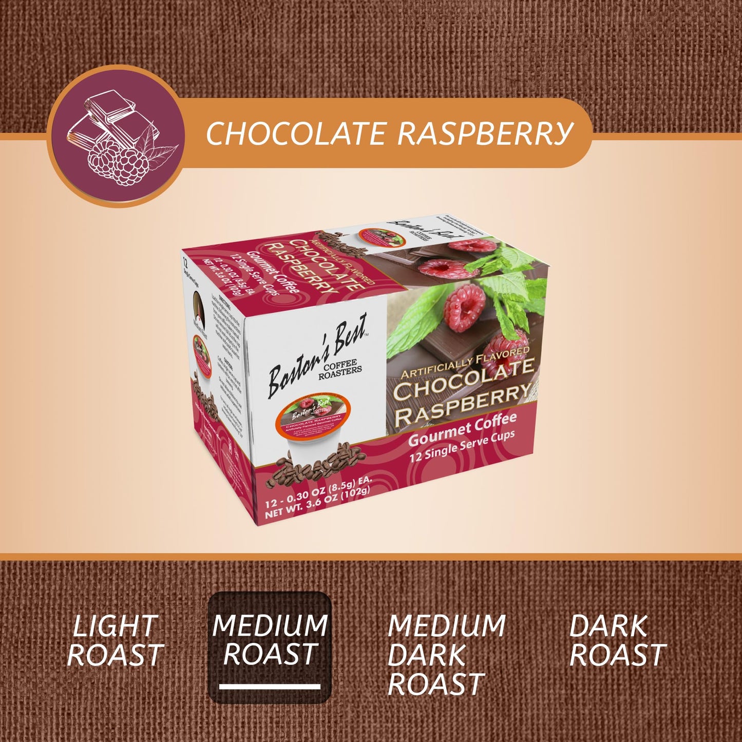 Boston’s Best - Chocolate Raspberry Flavored Medium Roast Gourmet Coffee, Compatible with Keurig Maker, 1 Count (12 Single Serve Cups)