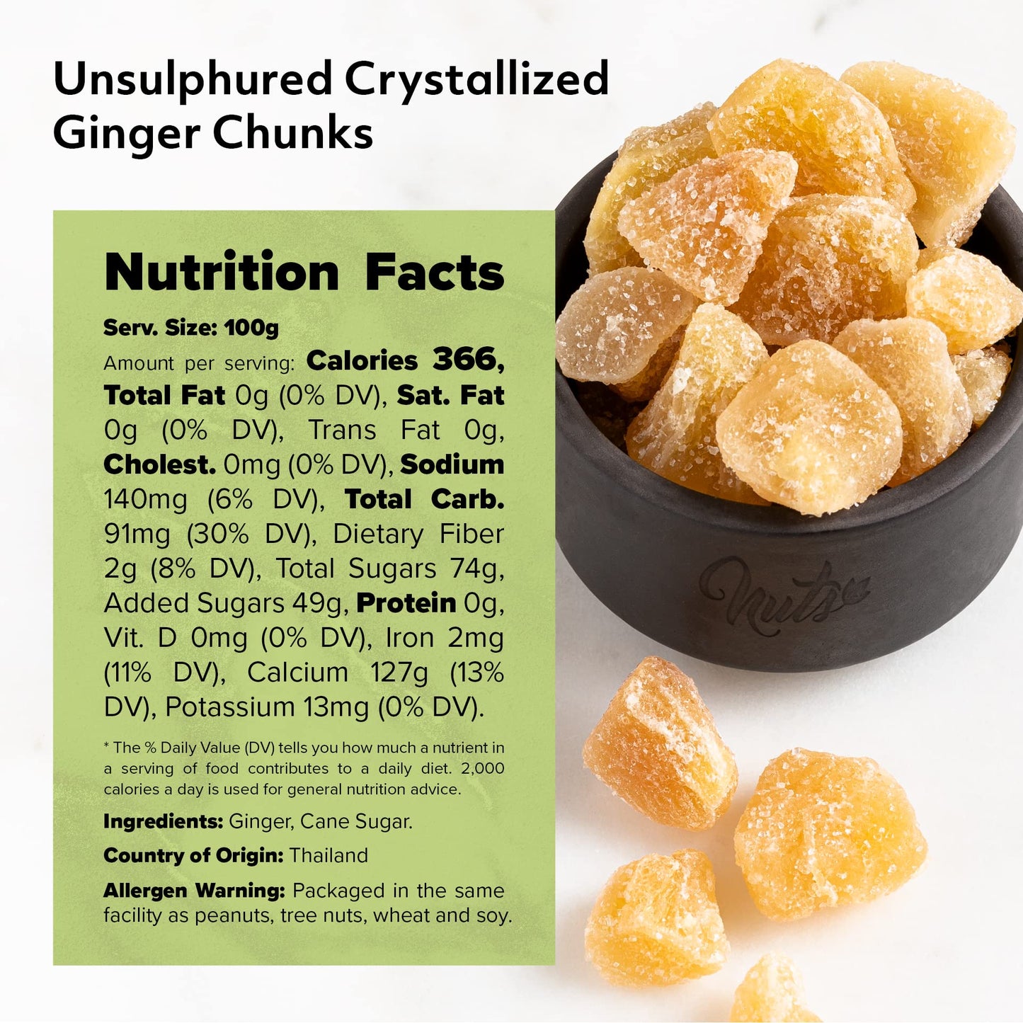 NUTS U.S. - Unsulphured Crystallized Ginger Chunks | No Artificial Colors | Fresh and Delicious Dried Gingers in Resealable Bag!!! (3 LBS)