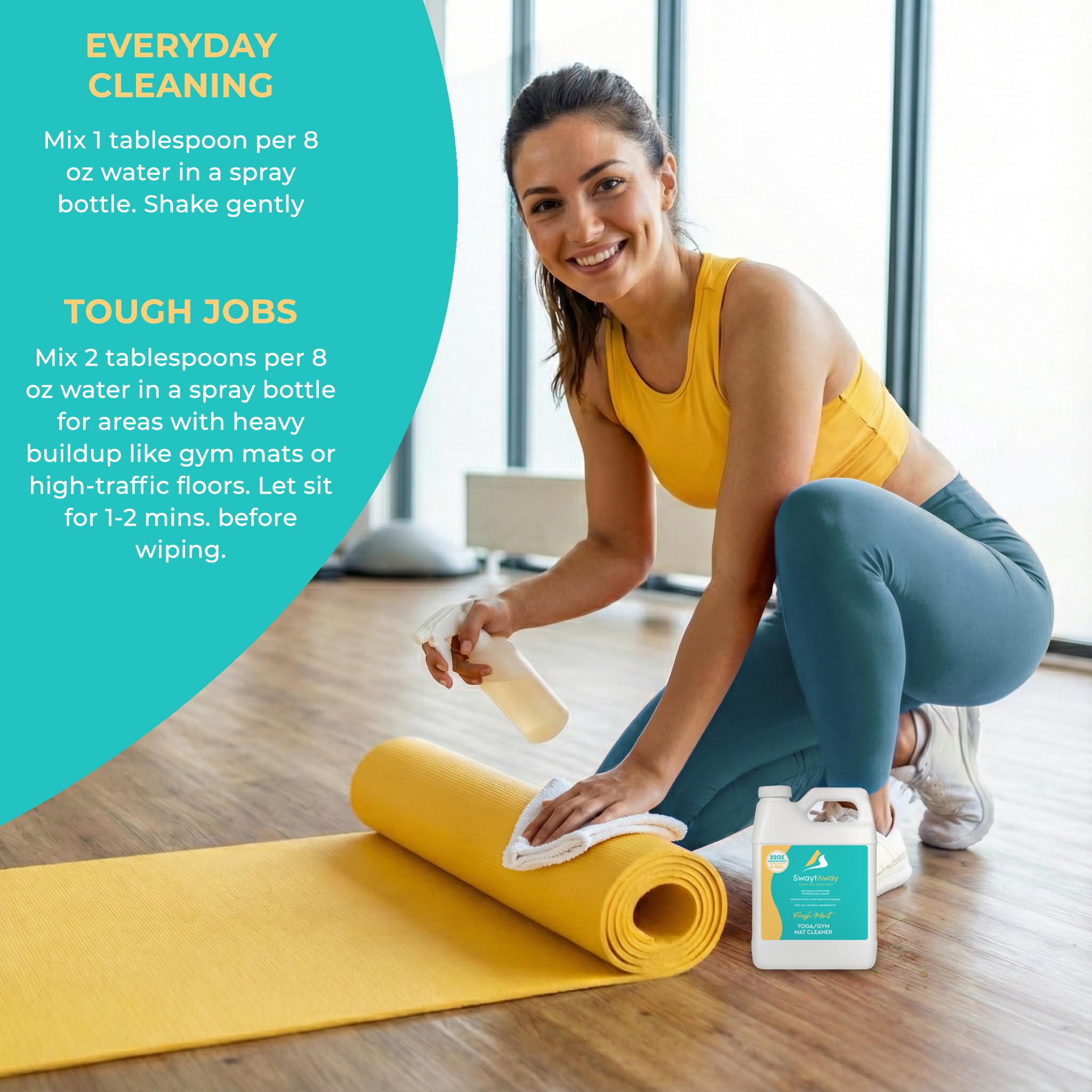 SwaytAway Fitness Mat Cleaner Concentrate - 32oz/Make 4 Gal - No-Slip No-Residue Fresh Mint Essential Oil Formula - USA Made Aromatherapy Yoga Mat