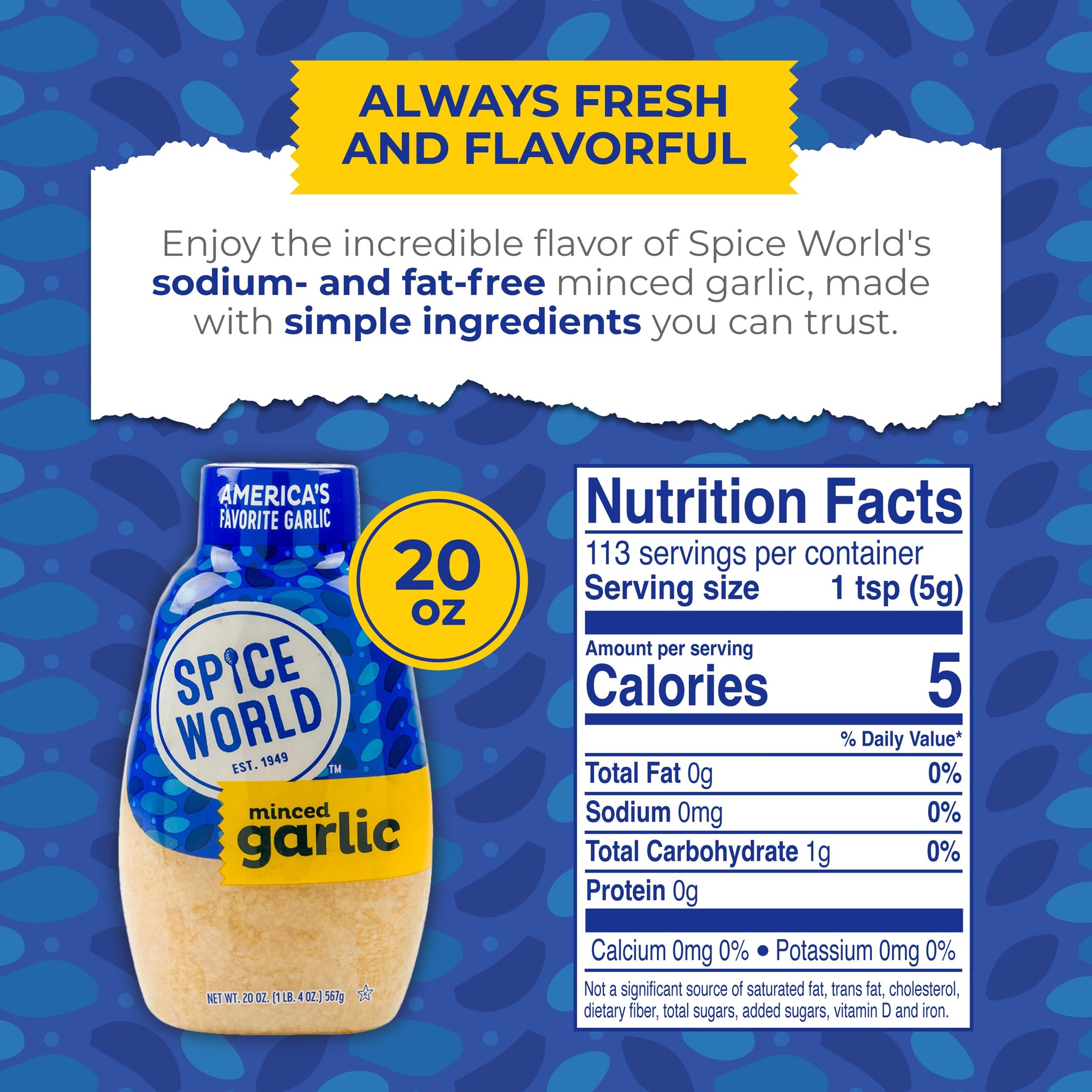 Spice World Squeezable Minced Garlic - Value 20oz Garlic Container - Ready-to-Use Seasonings for Cooking, Simply Squeeze the Convenient Package