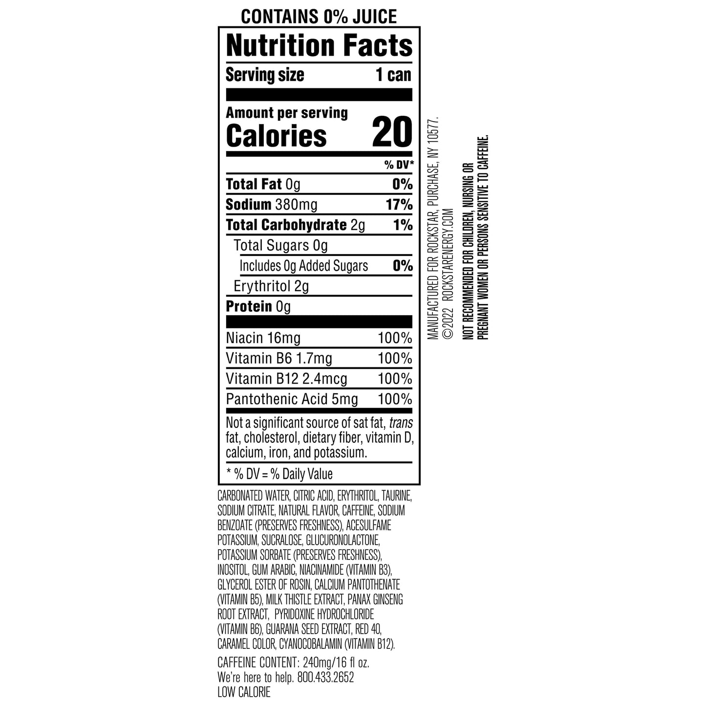Rockstar Pure Zero Energy Drink, Tangerine Mango Guava Strawberryh, 0 Sugar, with Caffeine and Taurine, 16 Fl Oz (Pack of 12) (Packaging May Vary)