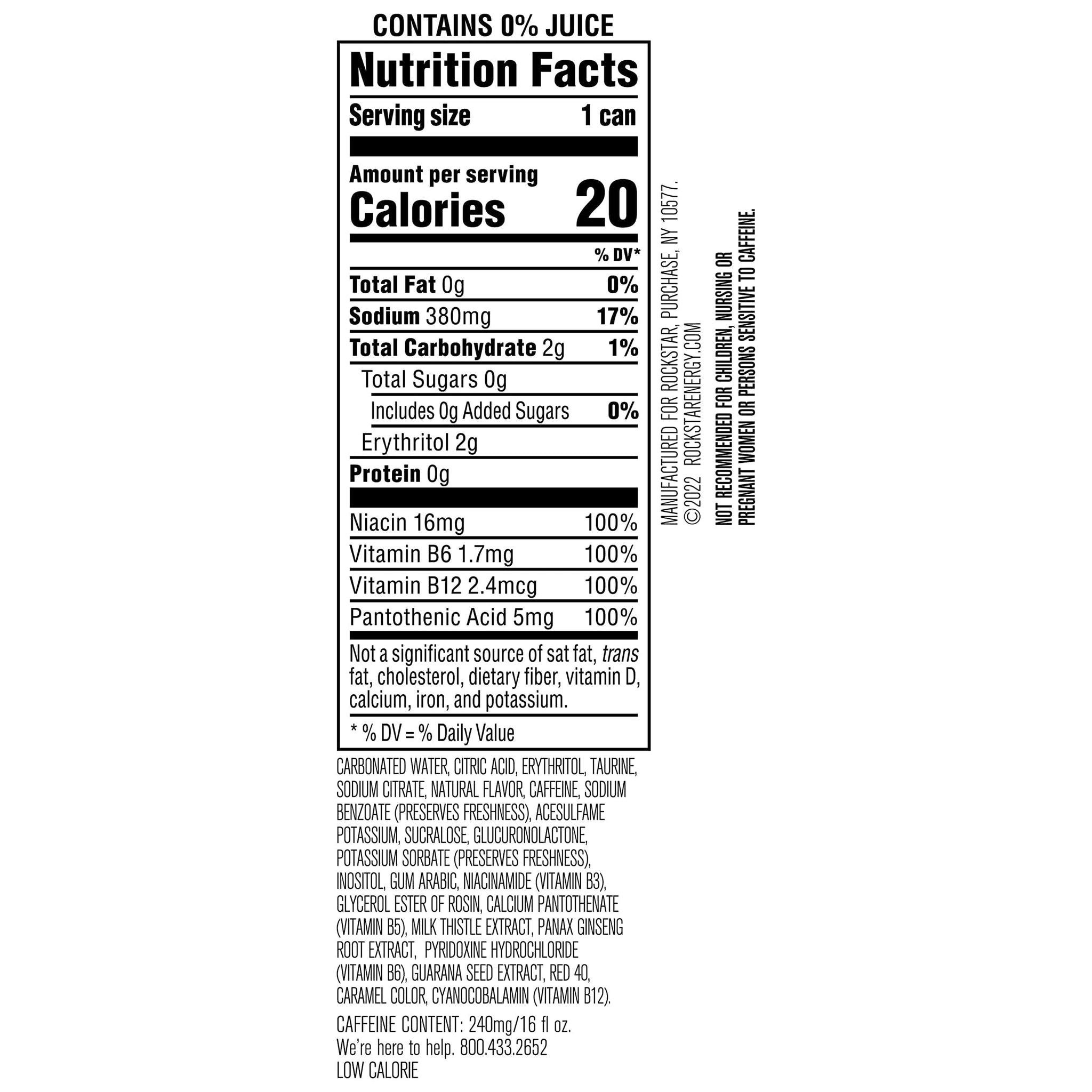 Rockstar Pure Zero Energy Drink, Tangerine Mango Guava Strawberryh, 0 Sugar, with Caffeine and Taurine, 16 Fl Oz (Pack of 12) (Packaging May Vary)