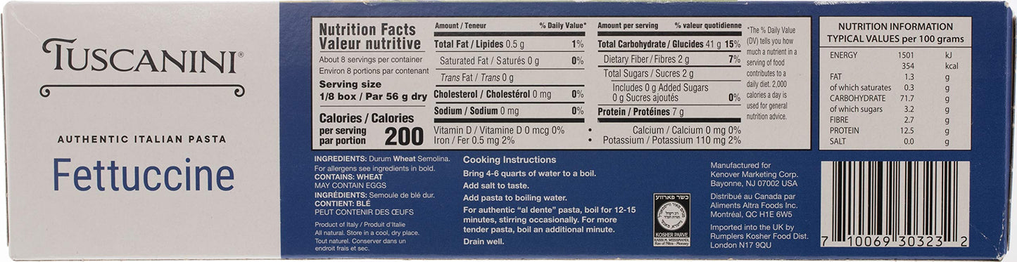 Tuscanini Authentic Italian Fettuccine Pasta Noodles 16oz (4 Pack) Made with Premium Durum Wheat