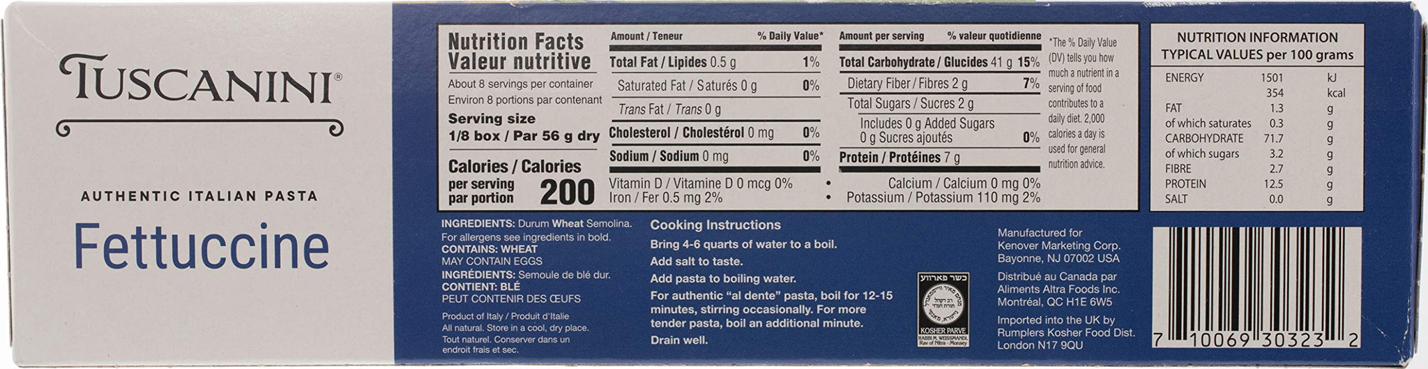 Tuscanini Authentic Italian Fettuccine Pasta Noodles 16oz (4 Pack) Made with Premium Durum Wheat