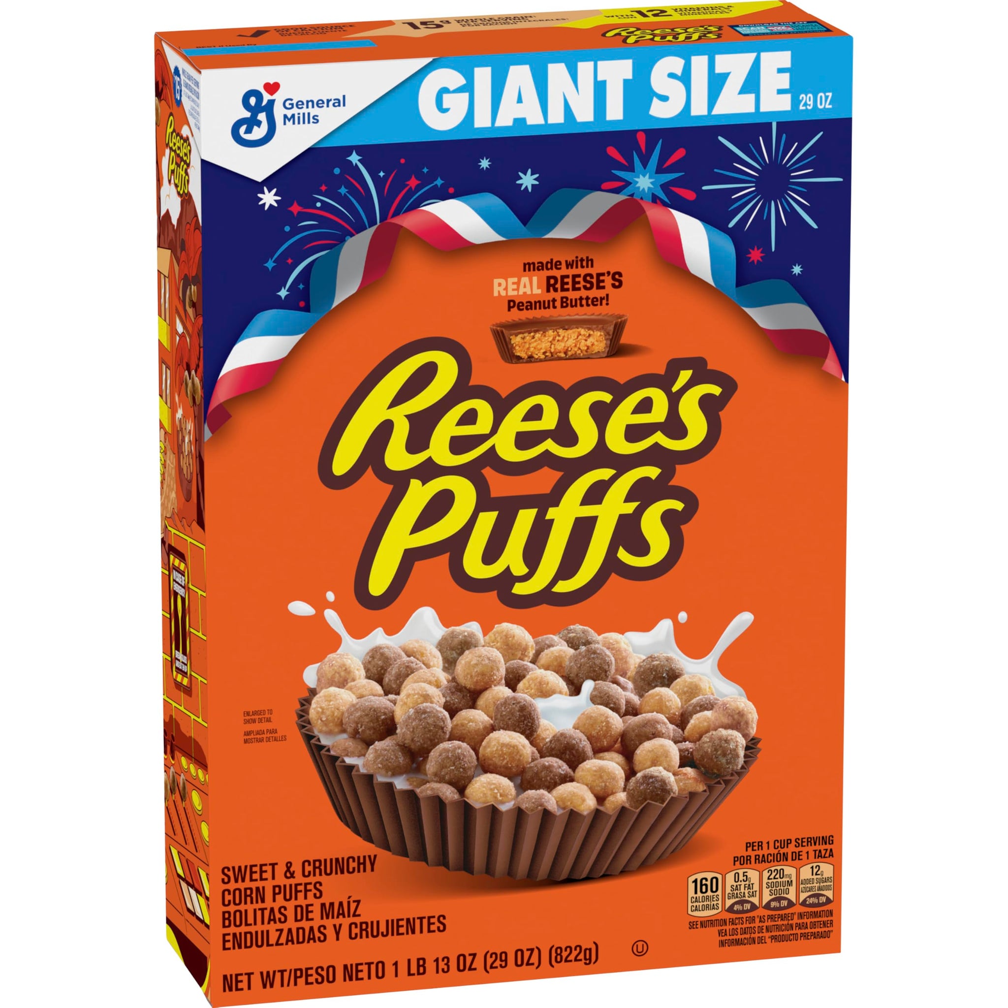 REESE’S PUFFS Chocolatey Peanut Butter Cereal, Kid Breakfast Cereal, Giant Size, 29 oz