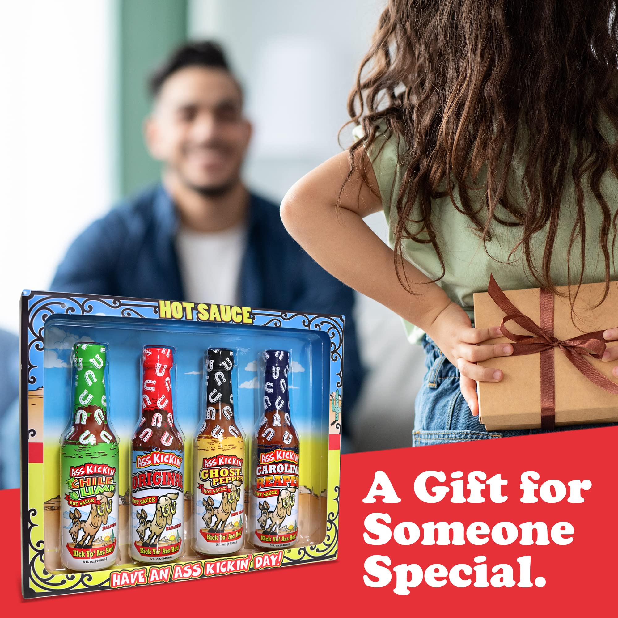 ASS KICKIN' Hot Sauce Gift Set 4 Pack - 4-5 oz - Premium Gourmet Hot Sauce for Chicken Wings and Breakfast Burritos-Perfect Premium Gourmet Gifts