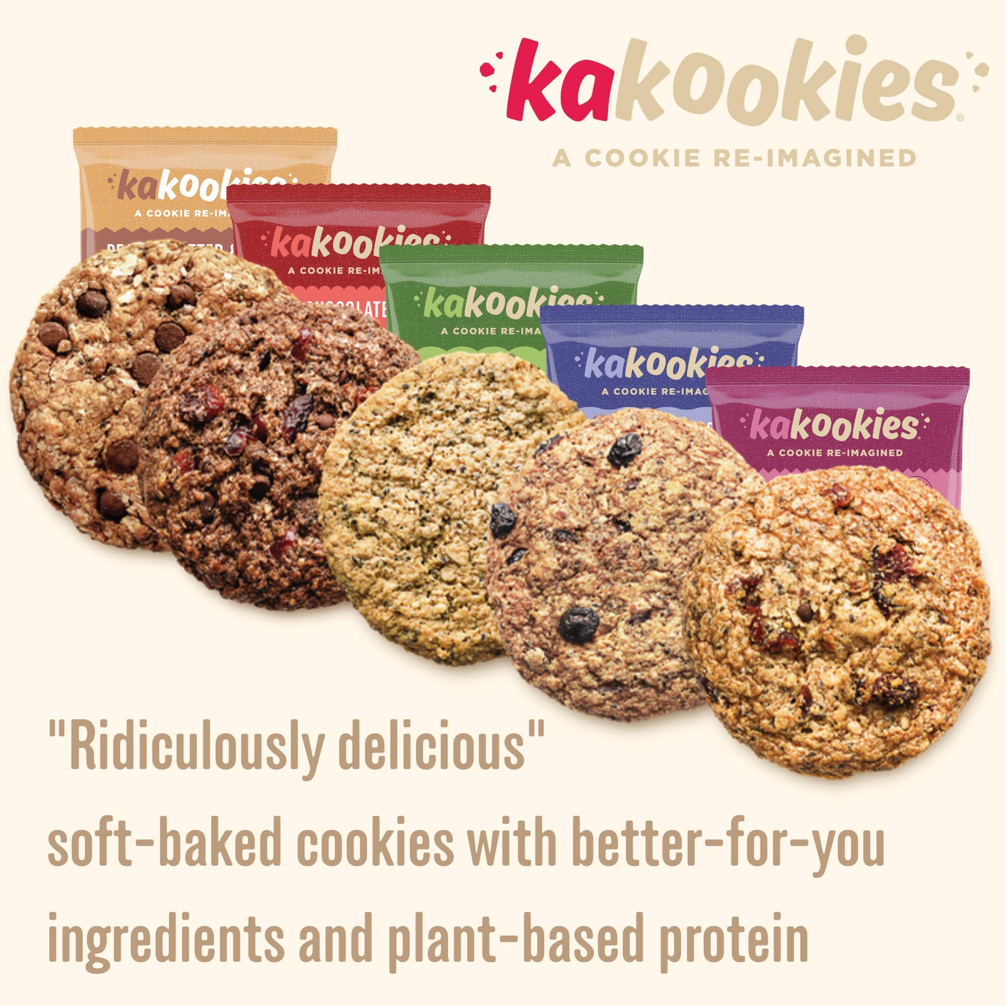 Kakookies A Cookie Re-Imagined, Assortment of 5 Flavors (Box of 12 Cookies), Soft-Baked, Plant-Based, Dairy Free, Gluten Free, Vegan