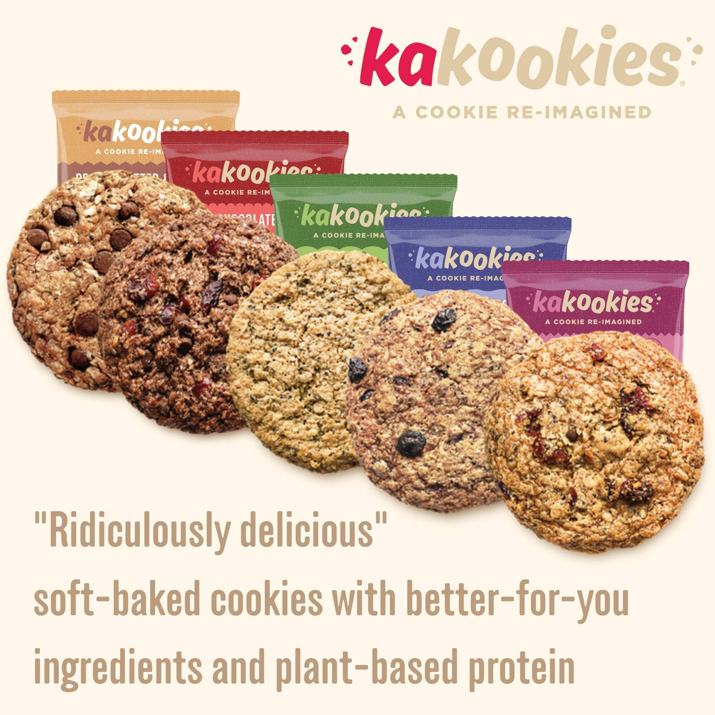 Kakookies A Cookie Re-Imagined, Sampler Pack (Box of 5 Cookies), Soft-Baked, Plant-Based, Dairy Free, Gluten Free, Vegan