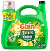 Gain Plus Liquid Laundry Detergent, Cleaner, Fresher, Now with Oxi, Original Scent, 170 fl oz, 129 Loads