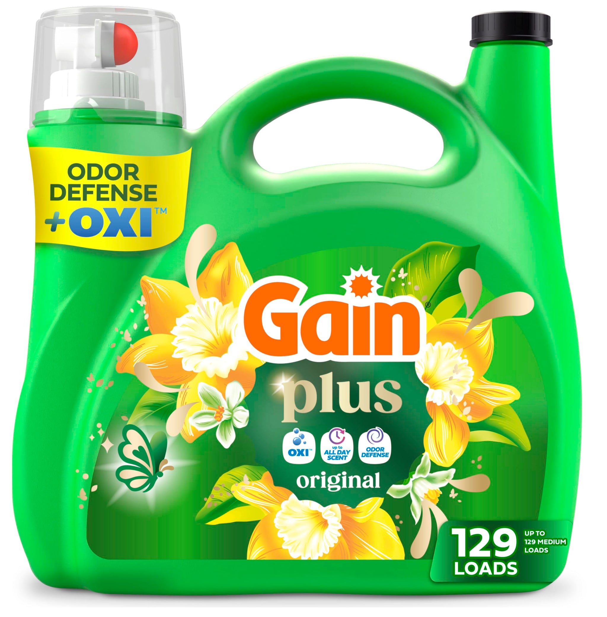 Gain Plus Liquid Laundry Detergent, Cleaner, Fresher, Now with Oxi, Original Scent, 170 fl oz, 129 Loads