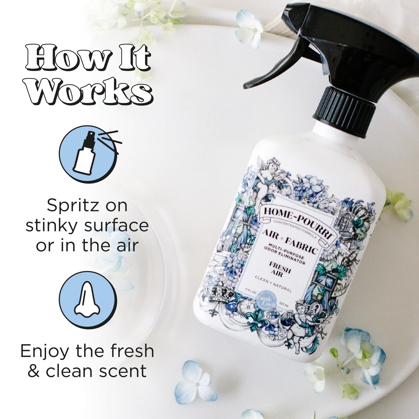 Home-Pourri Air + Fabric Multi-Purpose Odor Freshener Spray, 11 Fl Oz, Up to 570 Uses, Fresh Air Scent, Room Deodorizer with Essential Oils