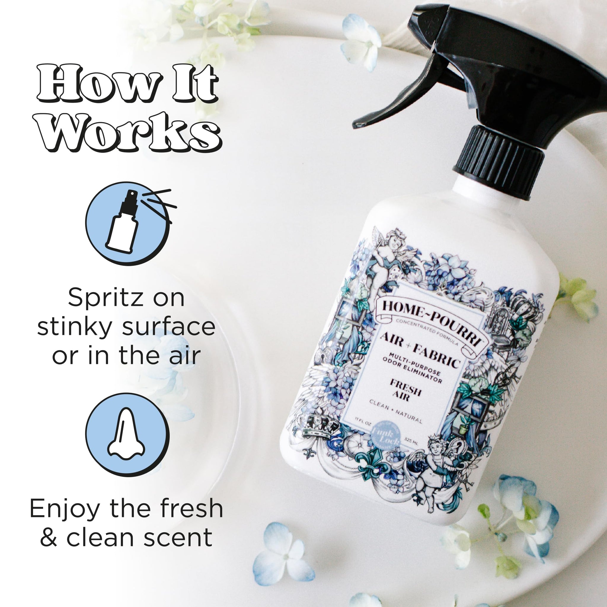 Home-Pourri Air + Fabric Multi-Purpose Odor Freshener Spray, 11 Fl Oz, Up to 570 Uses, Fresh Air Scent, Room Deodorizer with Essential Oils