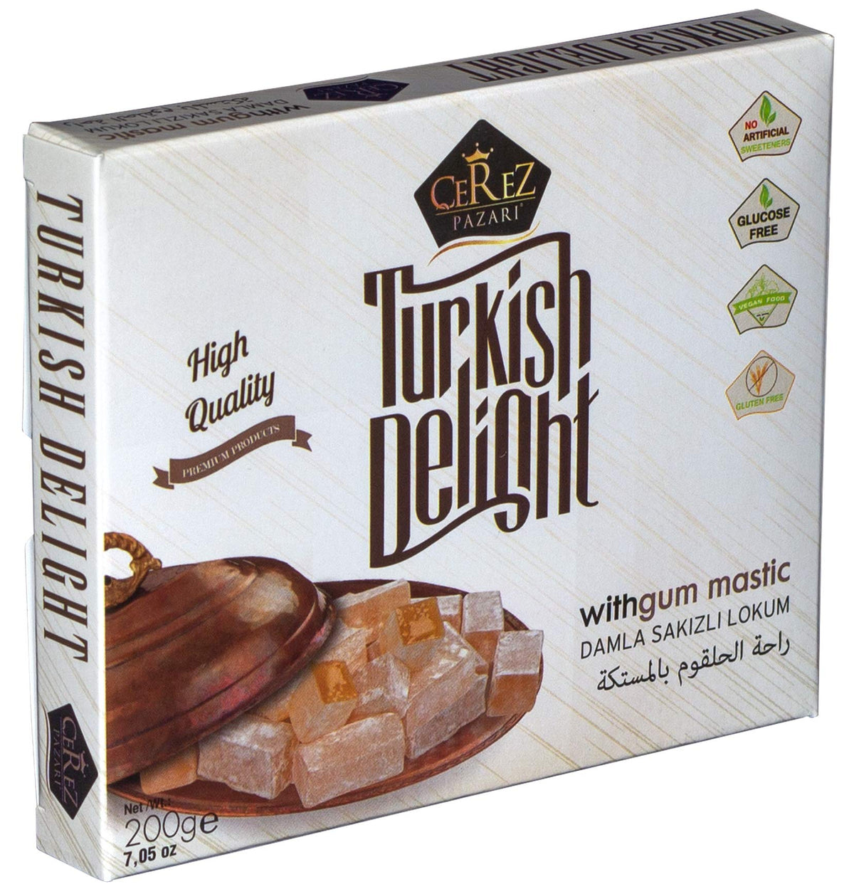 Cerez Pazari Turkish Delight with Fantastic Gum Mastic 7 oz Gourmet Small Size Snacks Gift Box | No Nuts Sweet Luxury Traditional Confectionery Vegan