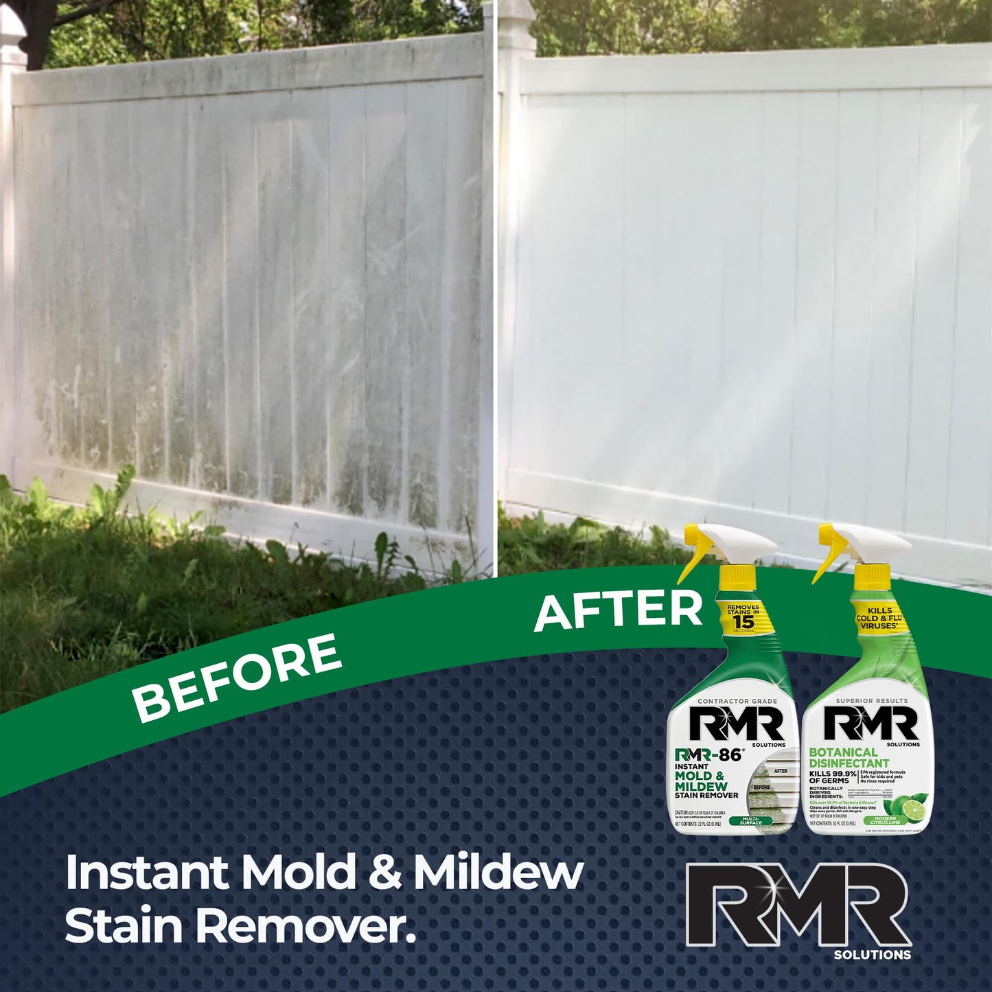 RMR Stain & Sanitation System -Instant Mold & Mildew Stain Remover + Botanical Disinfectant Cleaner, Indoor/Outdoor Cleaning Kit for Kitchens