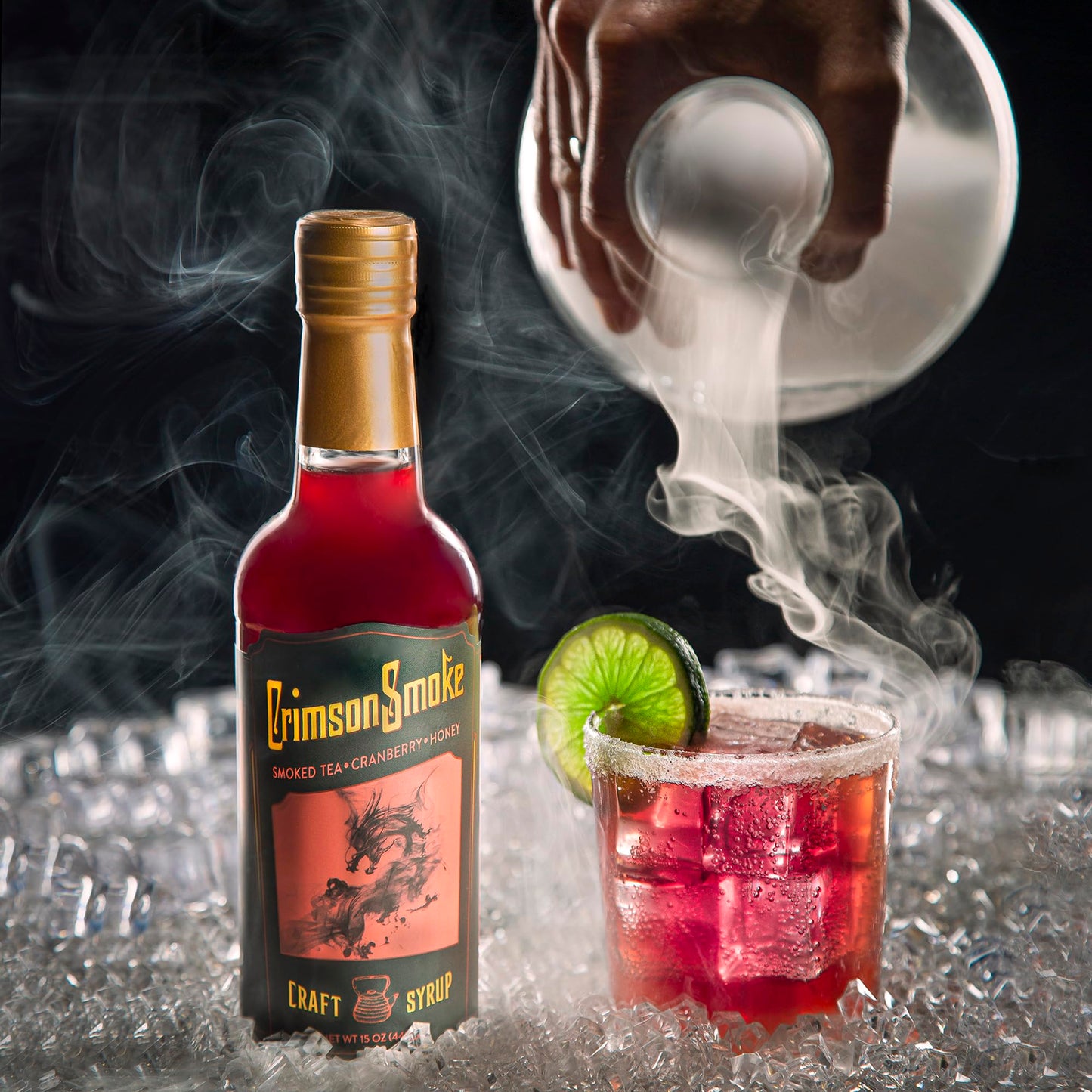 Absinthia Crimson Smoke Craft Mixer - Smoky Non-Alcoholic Drink Mixer with Cranberry, Honey & Cedar-Smoked Black Tea | Cocktail Syrup for Mocktails