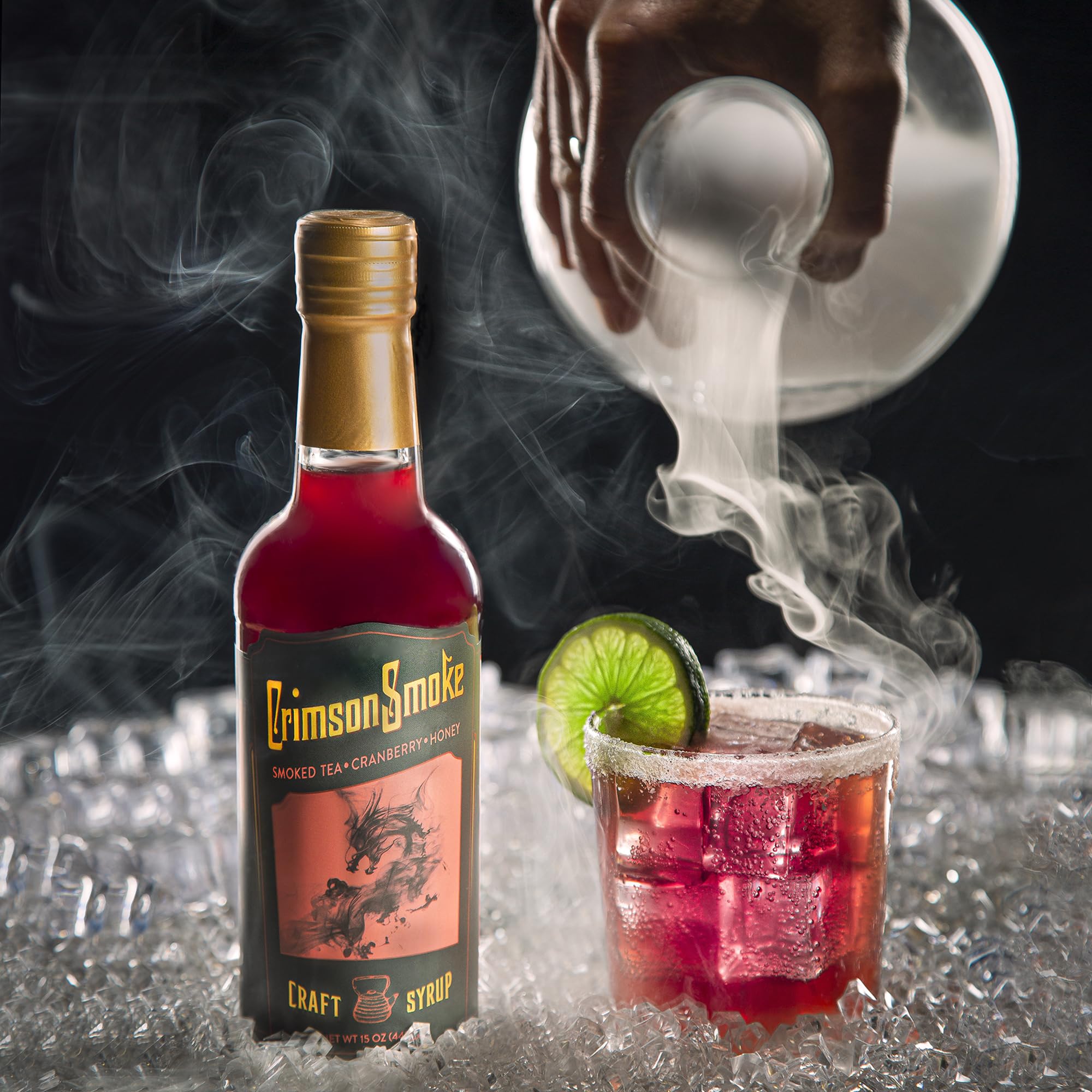 Absinthia Crimson Smoke Craft Mixer - Smoky Non-Alcoholic Drink Mixer with Cranberry, Honey & Cedar-Smoked Black Tea | Cocktail Syrup for Mocktails