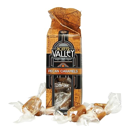 Pecan Caramels 8oz Box by Pioneer Valley (Soft, Premium Quality, Artisanal Caramels)