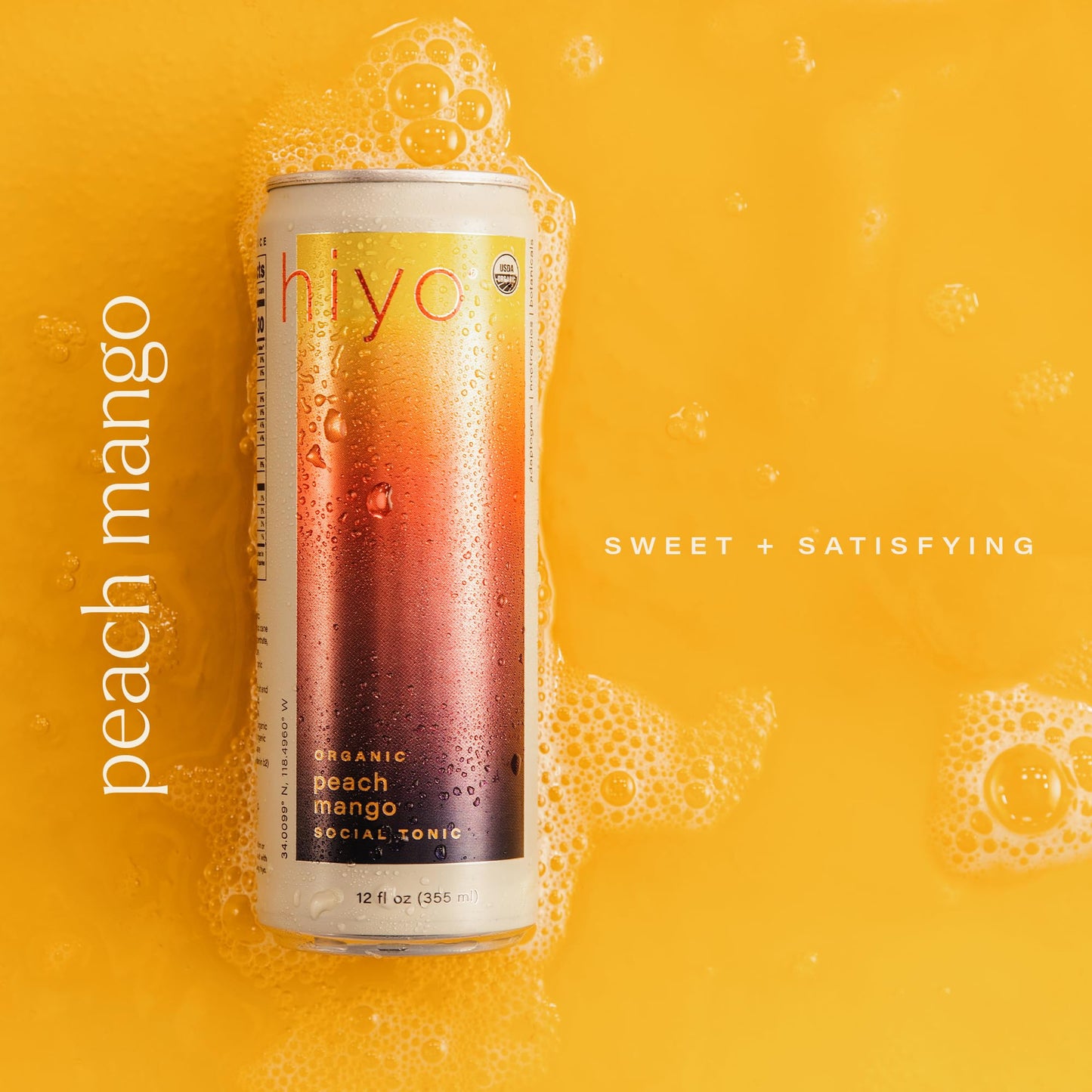 Hiyo Organic Social Tonic - Peach Mango, 12 FZ - N.A. Functional Seltzer, Sparkling Water Crafted with Organic Adaptogens, Nootropics & Botanicals