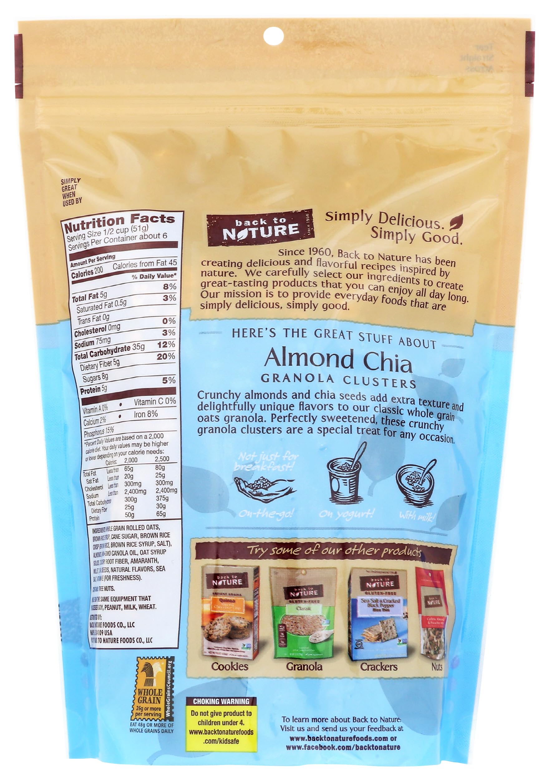 Back To Nature Granola Clusters, Almond Chia, 11 Ounce