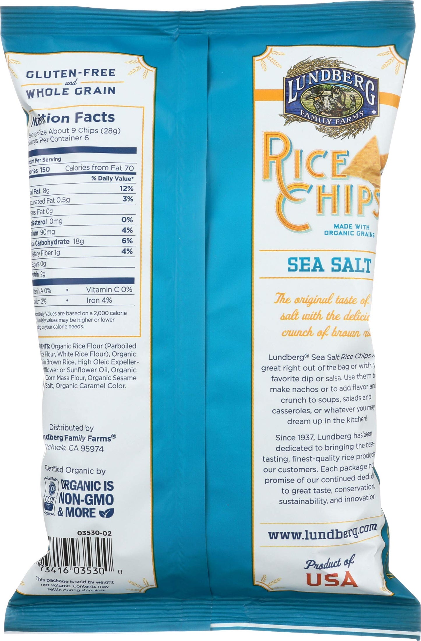 Lundberg Rice Chips Sea Salt, 6 Oz