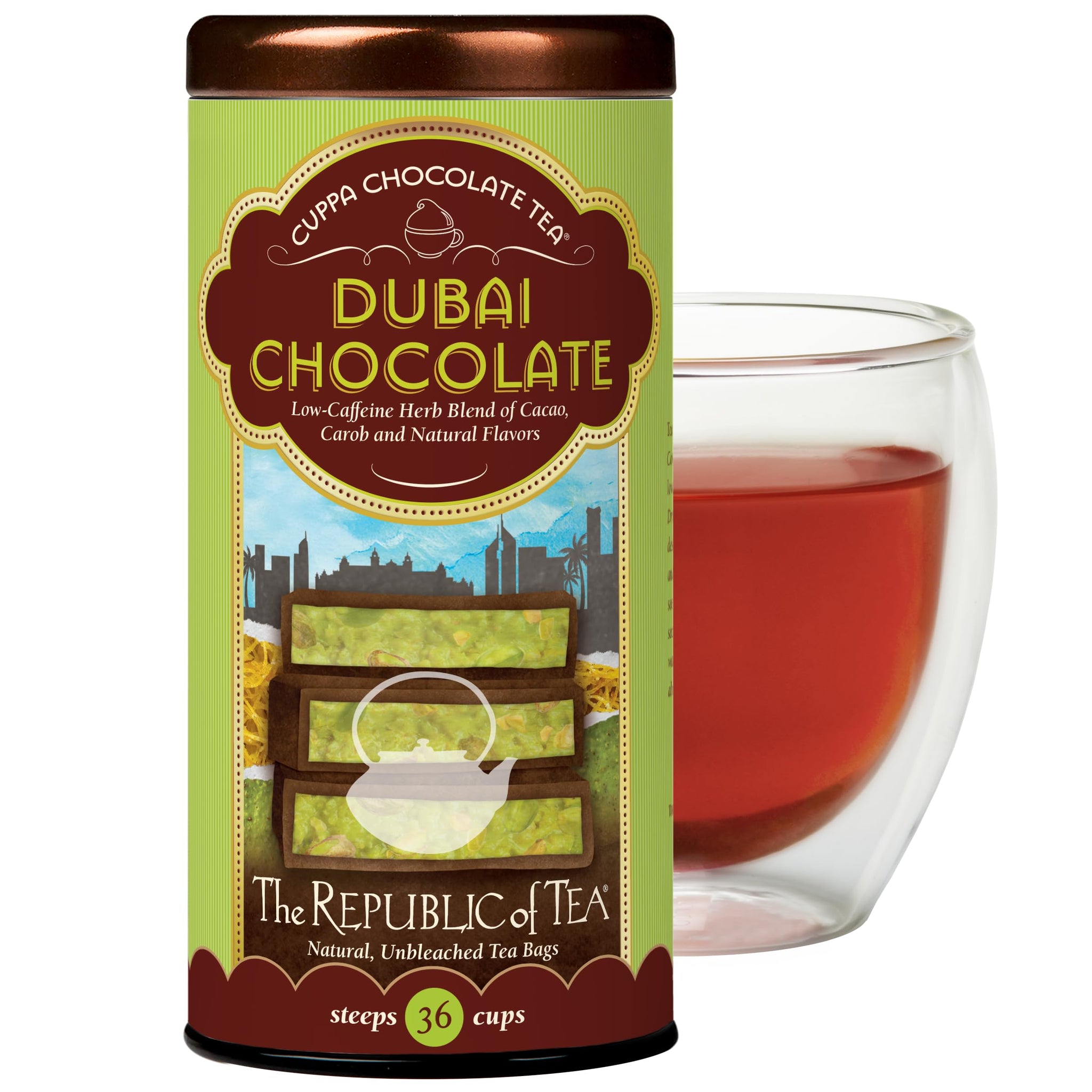 The Republic of Tea - Dubai Chocolate Cuppa Chocolate Herbal Tea, 36 Tea Bags
