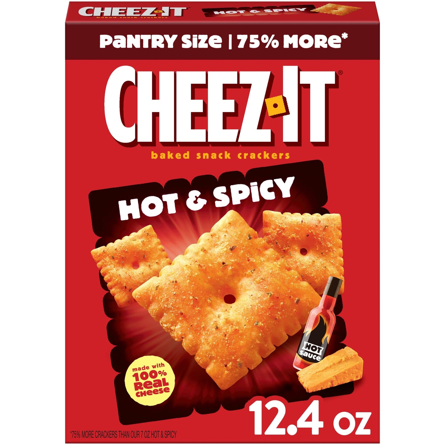 Cheez-It Cheese Crackers, Baked Snack Crackers, Lunch Snacks, Hot and Spicy, 12.4oz Box (1 Box)