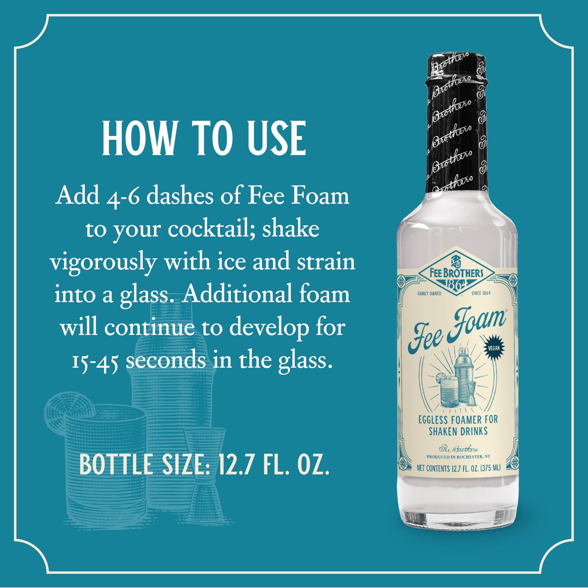 Fee Brothers Fee Foam - Cocktail Foamer and Mixer, Egg Substitute, Vegan-Friendly, Gluten Free, 12.7 fl oz (Pack of 12)