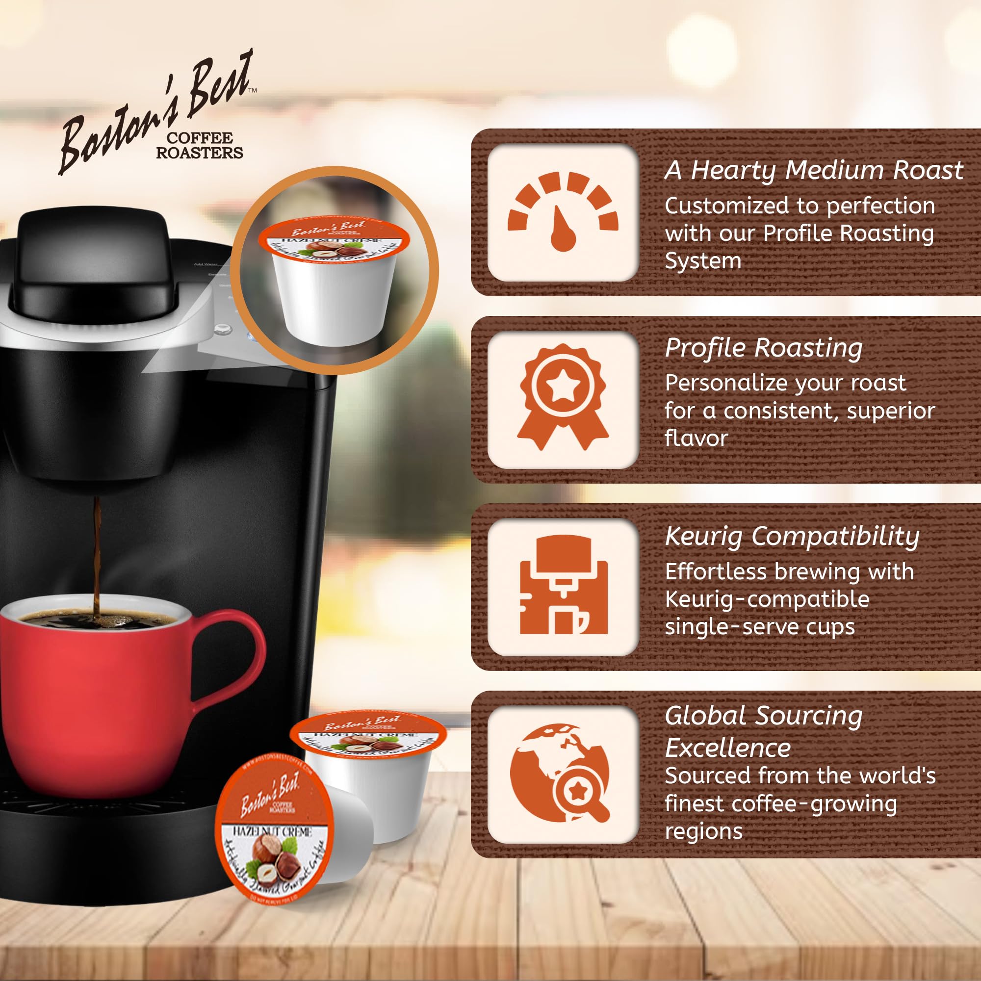 Boston’s Best - Hazelnut Creme Flavored, Delicious Gourmet Coffee Compatible with Keurig® Coffee Maker, 1 Count (42 Single Serve Cups)