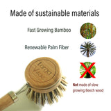 Larga Vitae 6 pcs Wooden Dish Brush Replacement Heads Made of Renewable Bamboo Wood and Natural Bristle Fiber, Durable, Long Lasting (Palm/Coconut