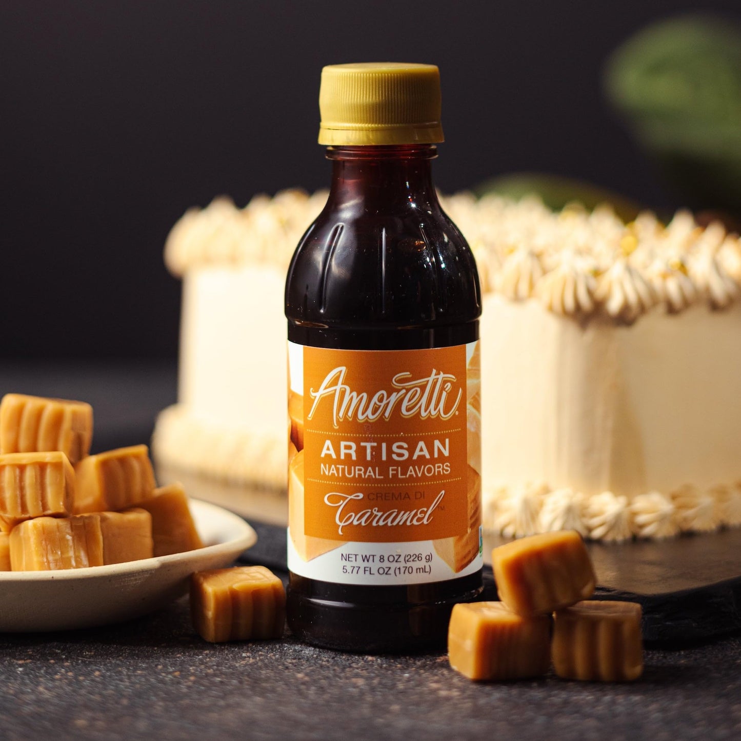 Amoretti - Natural Crema Di Caramel Artisan Flavor Paste, 8 oz, Perfect For Ice Cream, Beverages, Cakes, and more, Preservative Free, Vegan, Gluten