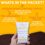 Breakfast Blend Ground Packets - Medium Roast, 2oz Pre-Measured Packs for 8-12 Cup Drip Makers | Low Acid Single-Pot Pouches, Individually Wrapped |