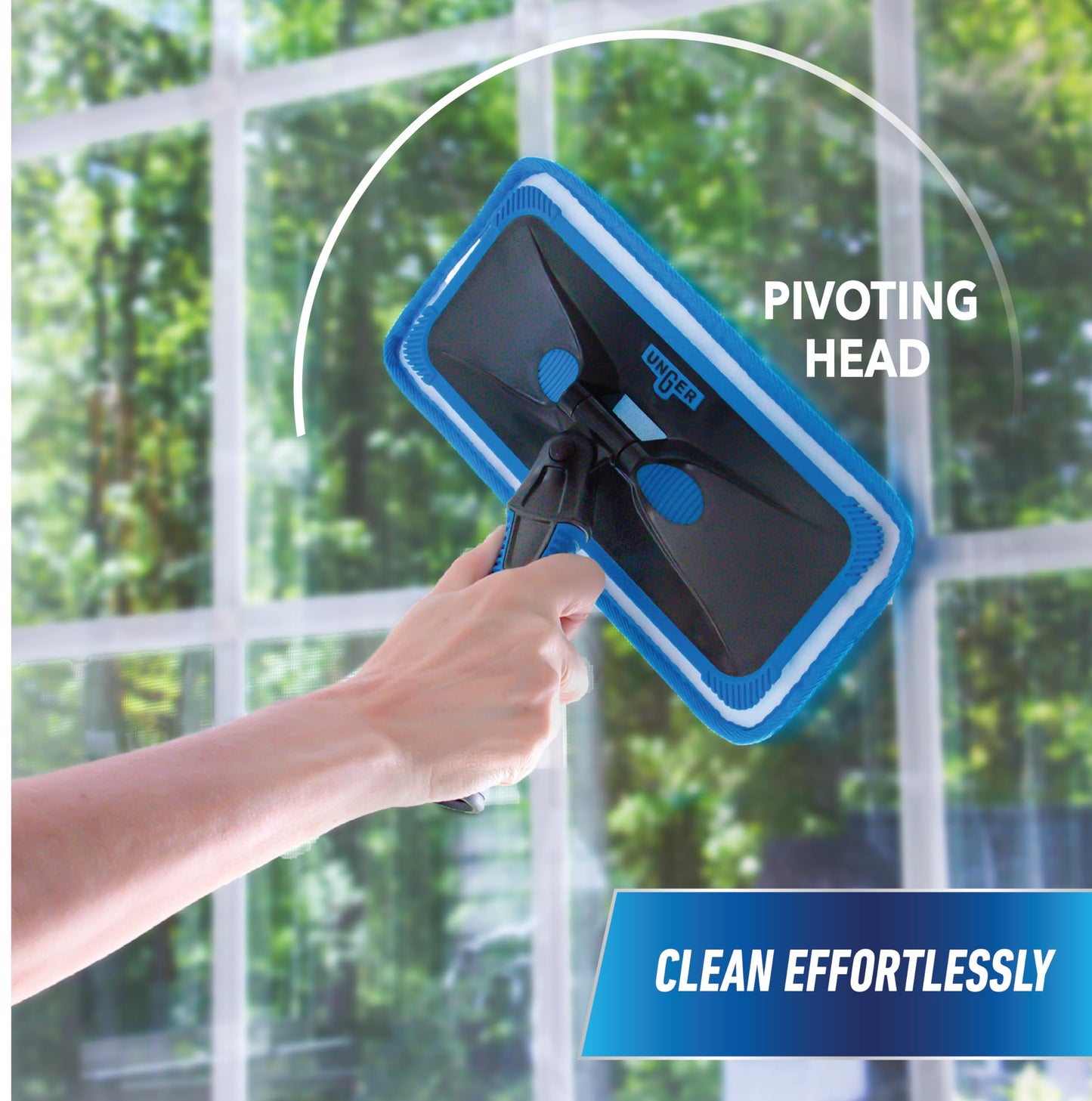 Unger Professional Indoor Window Cleaning Kit with 2' Pole - Swivel Head Pad Washer for Glass, Mirrors & Flat Surfaces, Streak-Free Results, 2