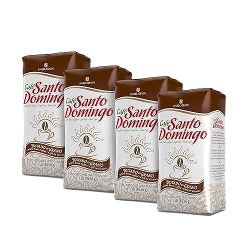 Café Santo Domingo, 16 oz Bag, Whole Bean Coffee, Medium Roast - Product from the Dominican Republic (Pack of 4)