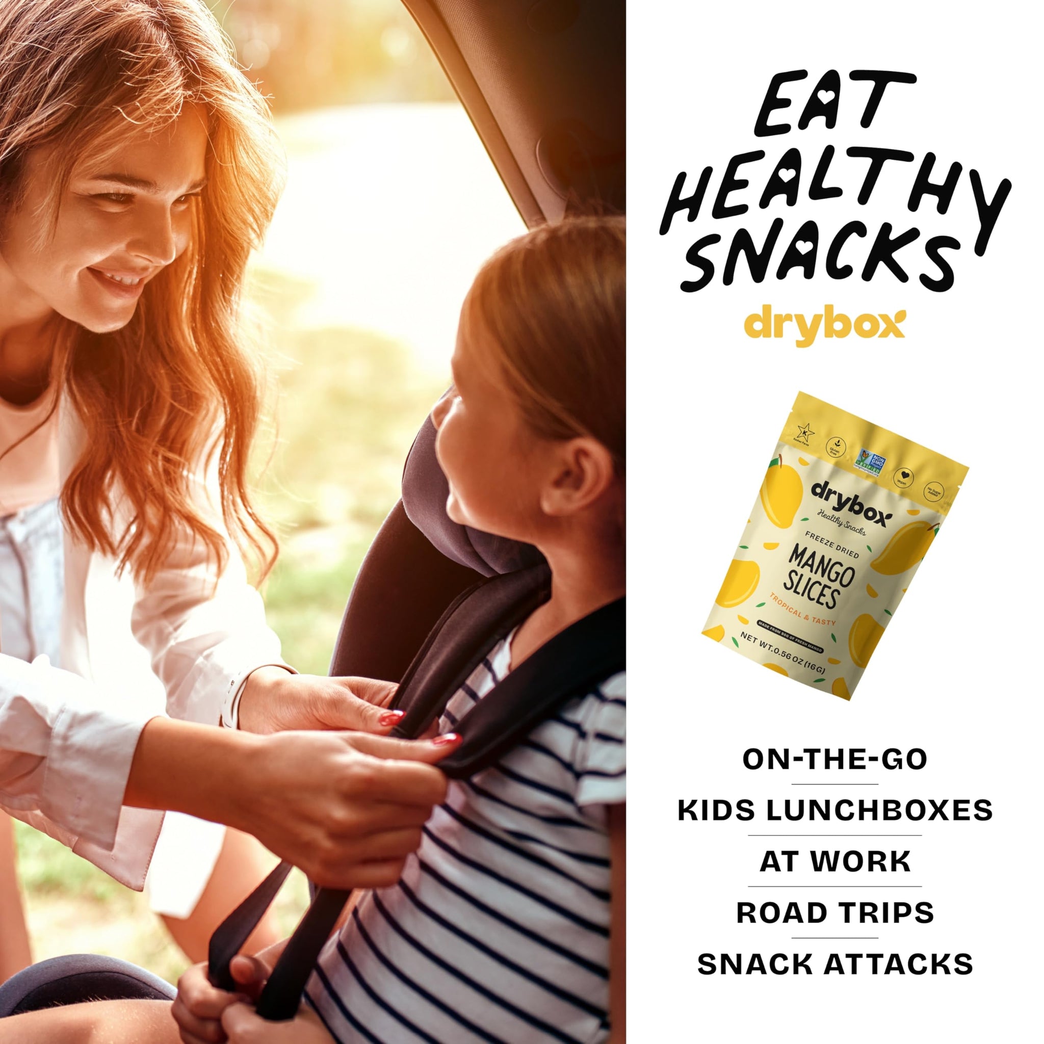 Drybox Freeze Dried Mangos Sliced | 100% Natural Fruit | Freeze Dried Mango Source | No Sugar & Additives | Healthy Snack & Topping for Beverages or
