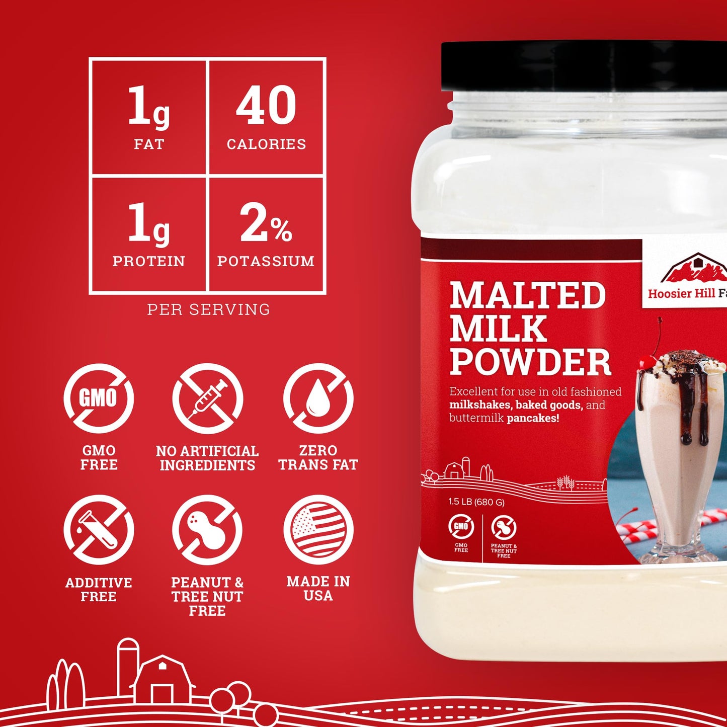 Hoosier Hill Farm Malted Milk Powder, 1.5LB (Pack of 1)