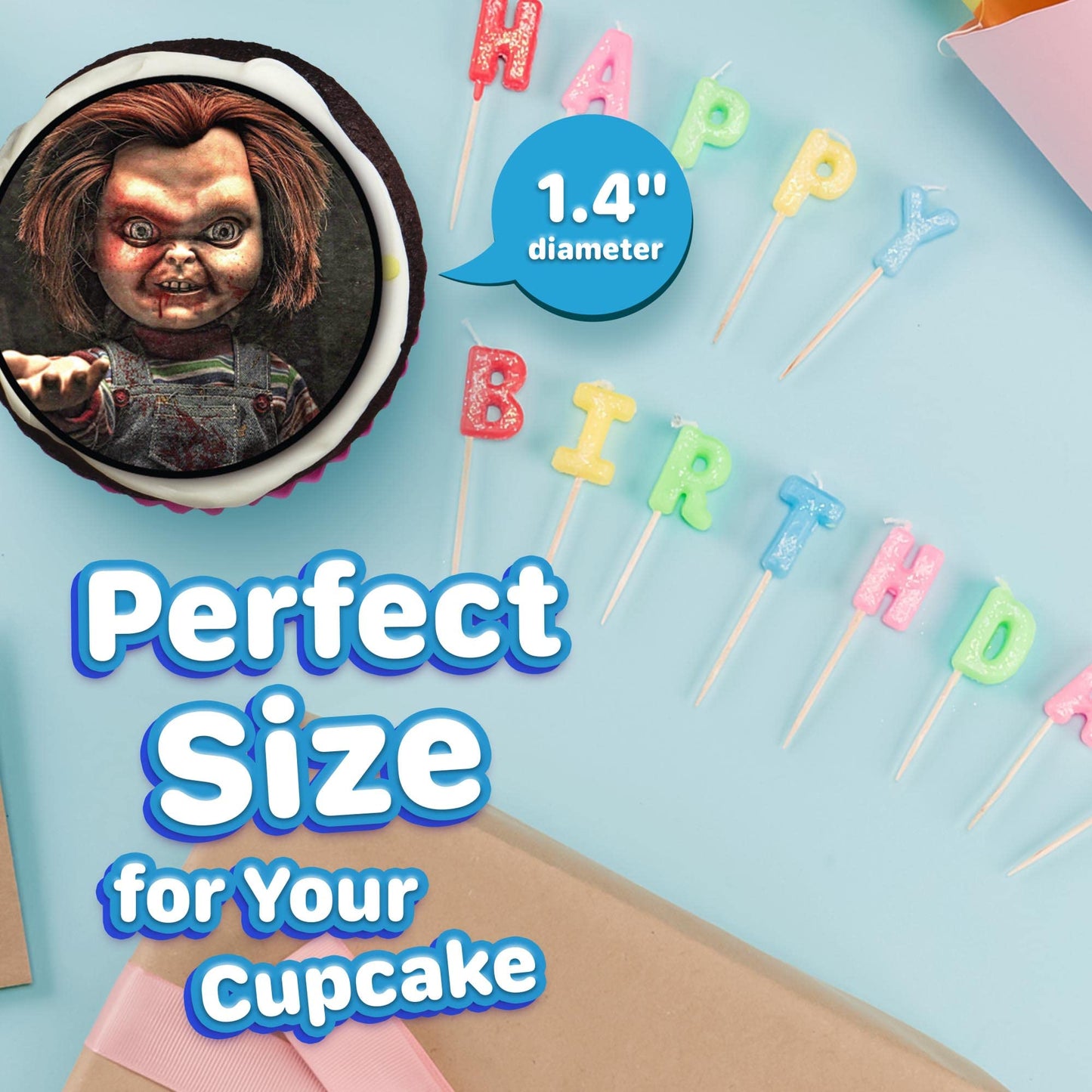 30 x Edible Cupcake Toppers Themed of Scary Horror Films Collection of Edible Cake Decorations | Uncut Edible on Wafer Sheet