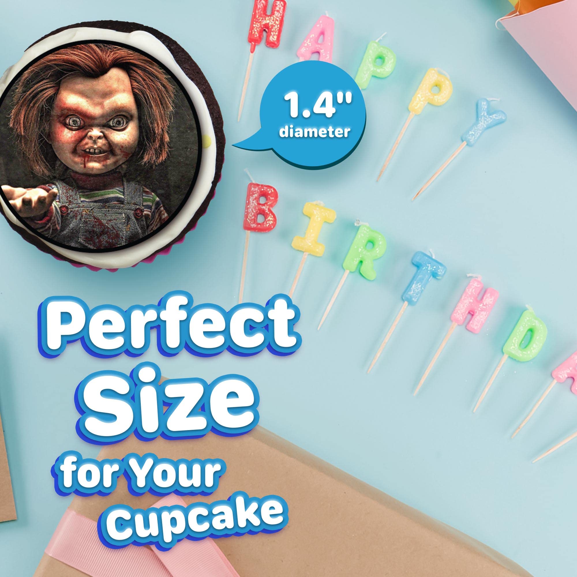 30 x Edible Cupcake Toppers Themed of Scary Horror Films Collection of Edible Cake Decorations | Uncut Edible on Wafer Sheet