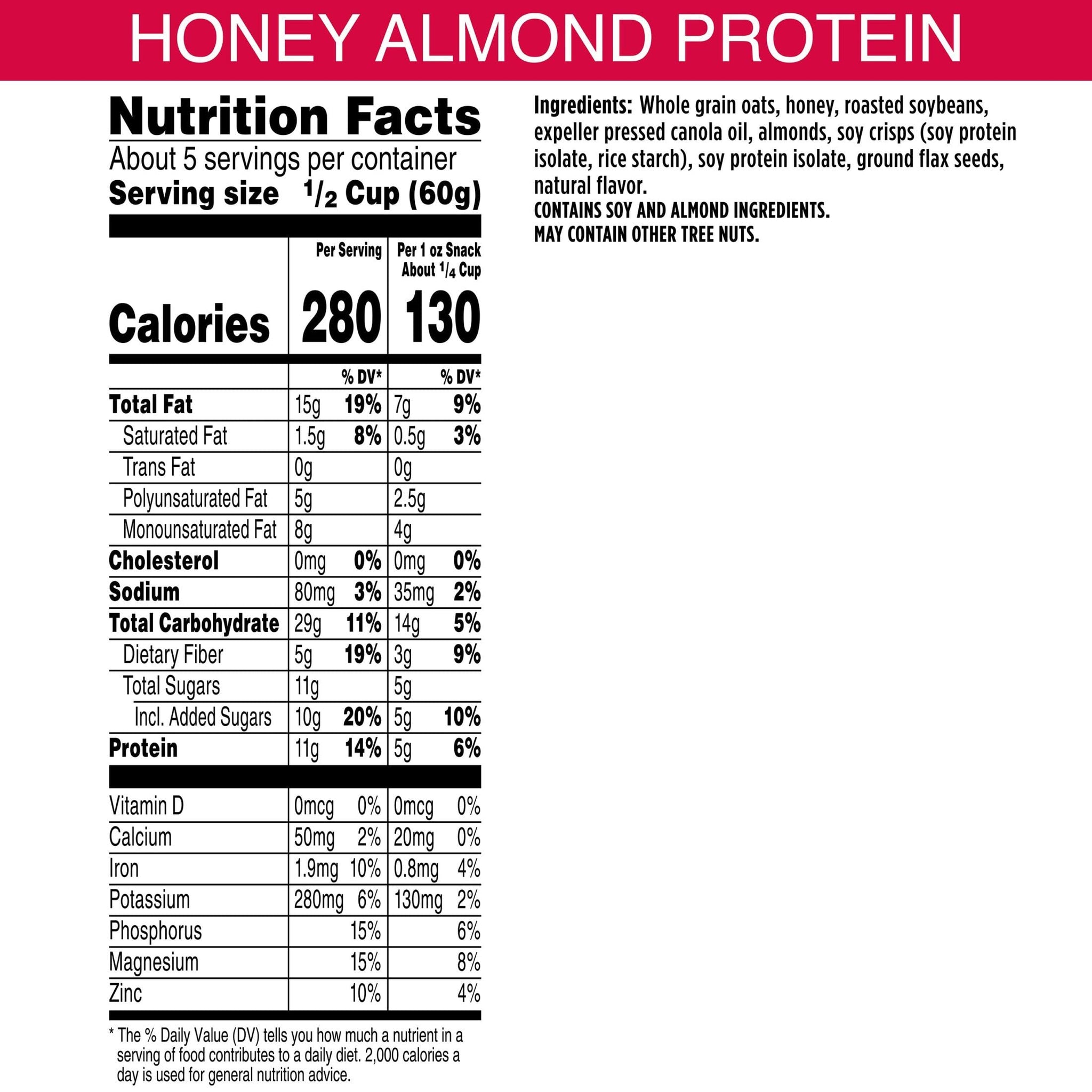 Bear Naked Granola Cereal, Vegetarian, Breakfast Snacks with Protein, Honey Almond, 11.2oz Bag (1 Bag)