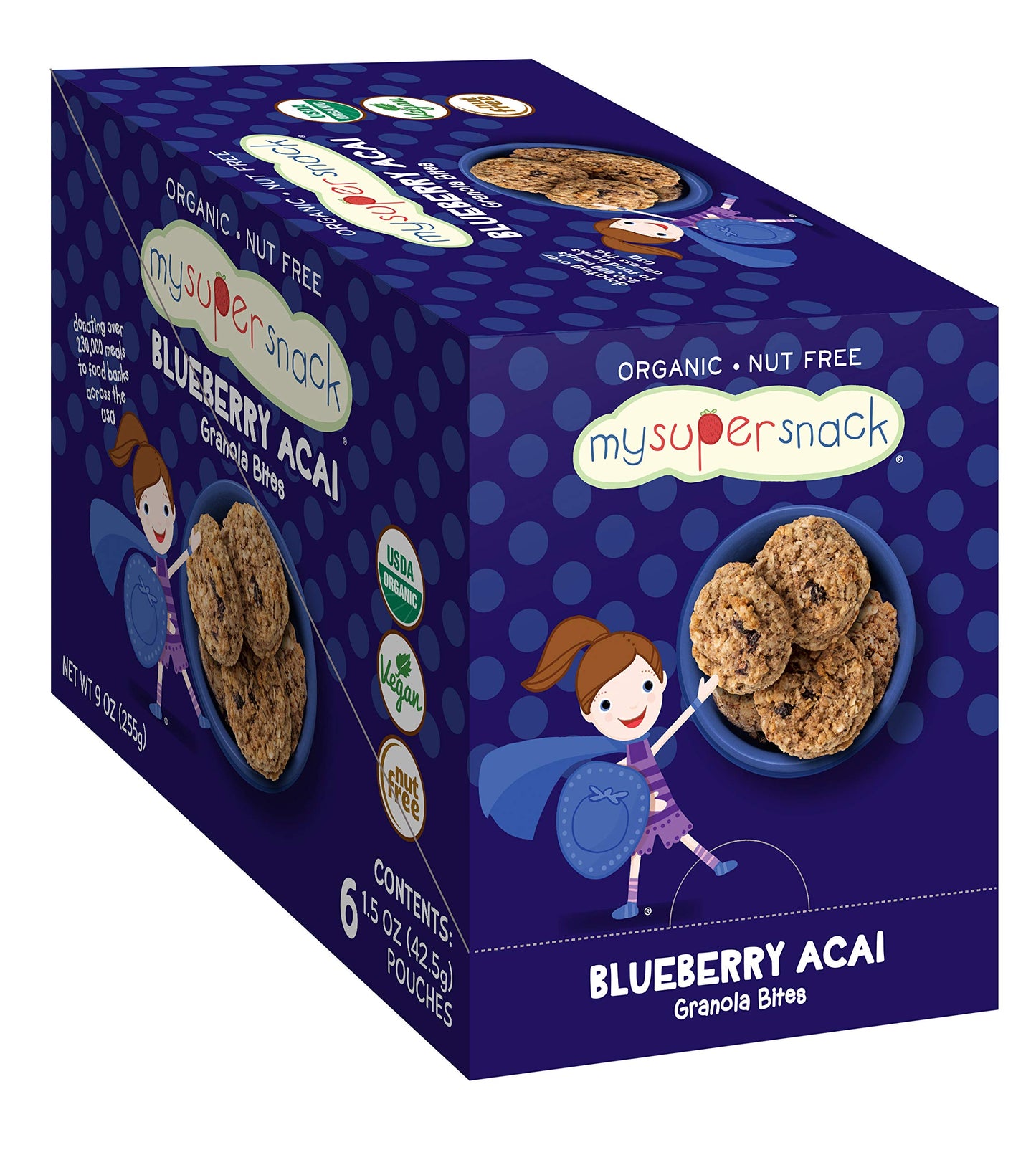MySuperSnack Organic Granola Bites (Blueberry Acai) - 12 Snack Packs, Healthy Snacks for Kids, Nut Free