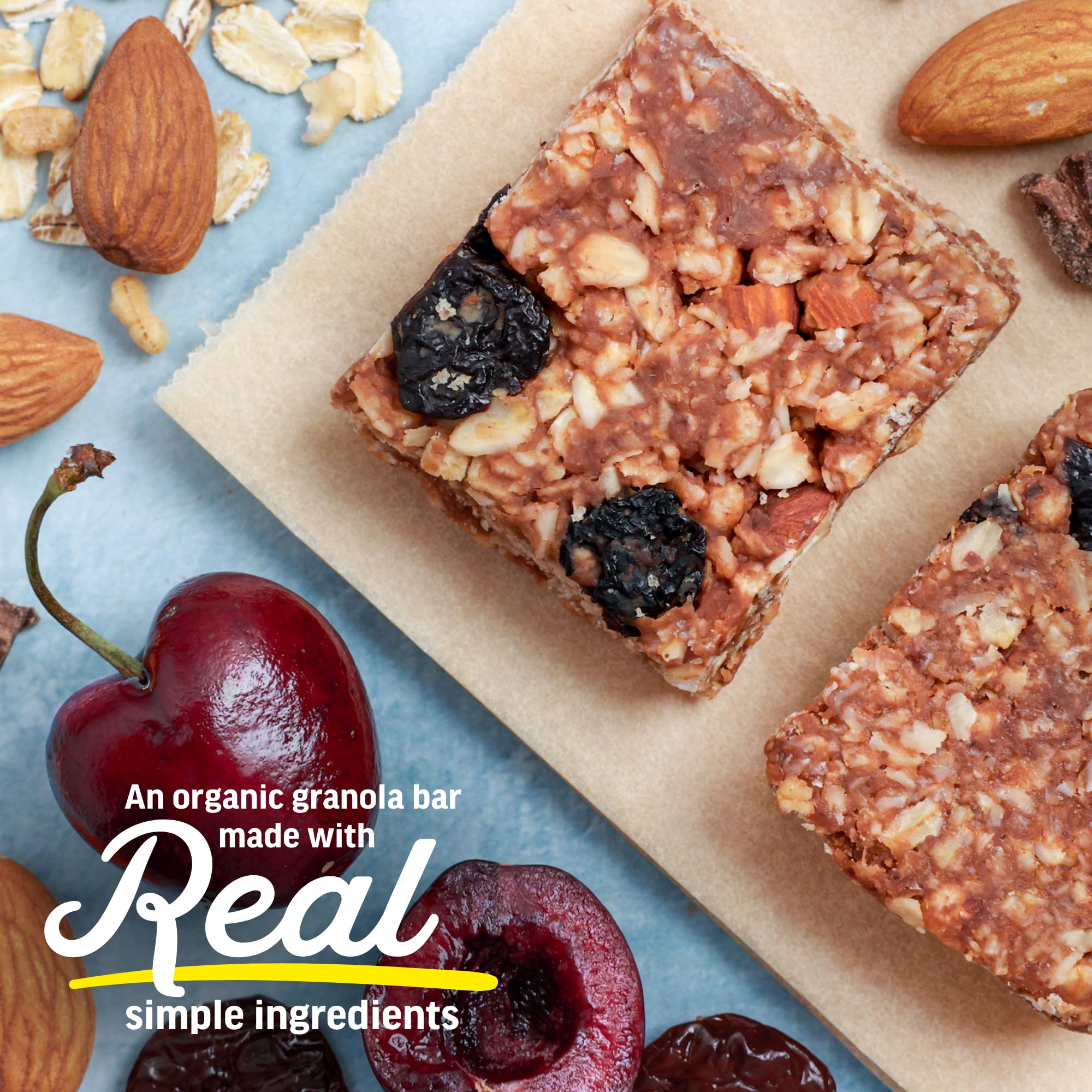 Kate’s Real Food Mini Organic Granola Bars - Dark Chocolate Cherry Almond (1.1 oz, Pack of 24) - Organic Energy Bars Made with Gluten Free Oats - Non