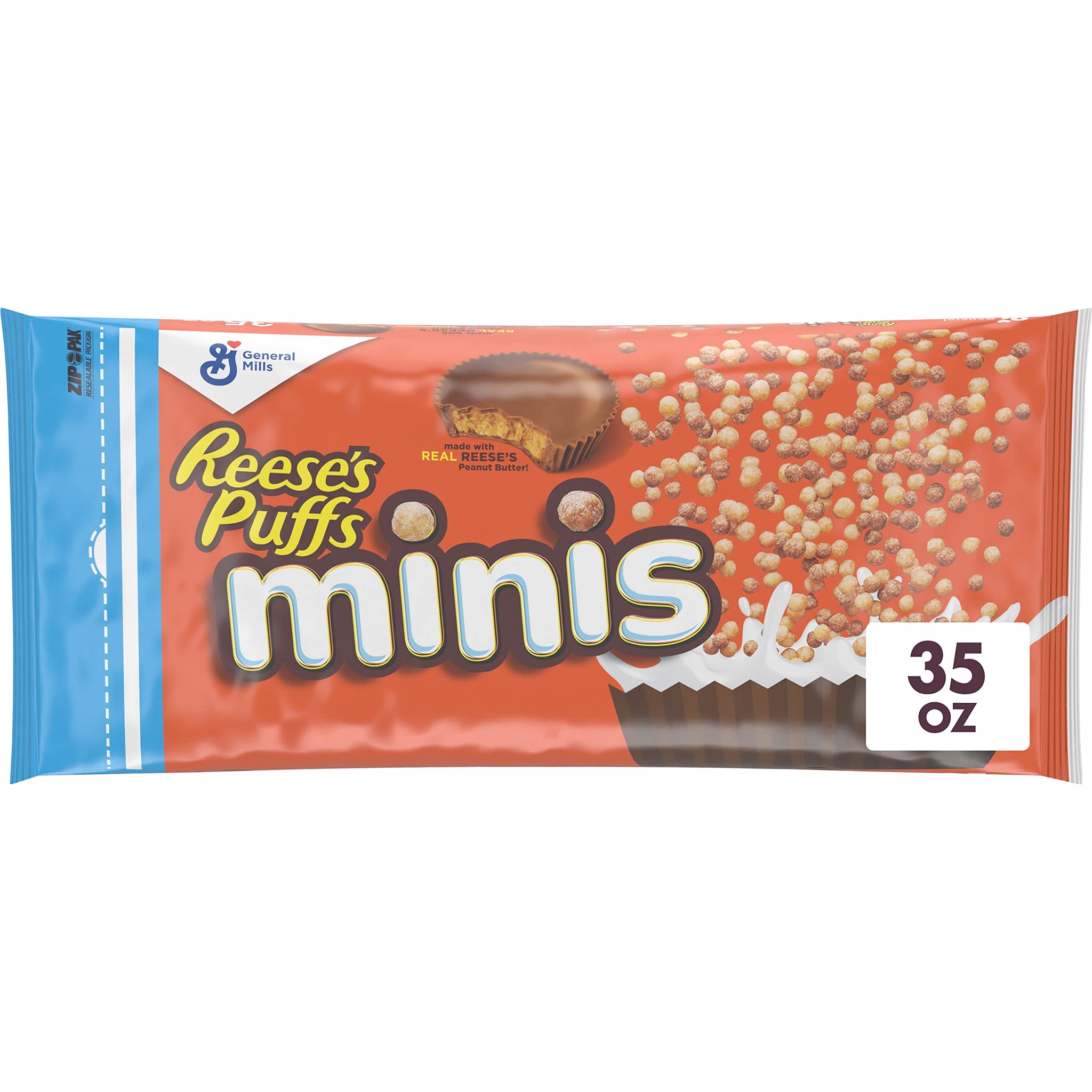 Reese's Puffs Minis Breakfast Cereal, Chocolate Peanut Butter Cereal, Family Size, 35 OZ Bag Cereal