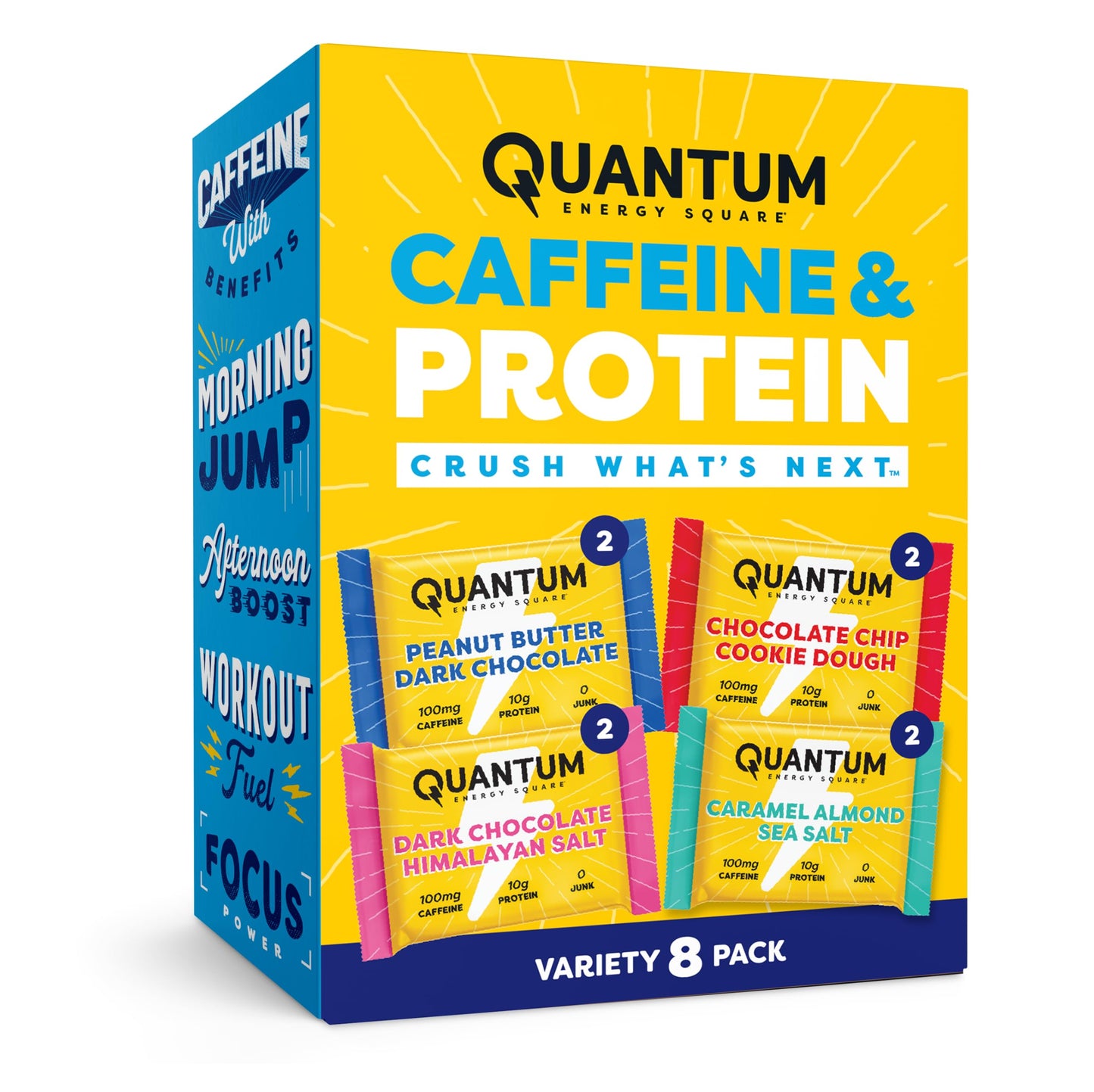 Quantum Energy Square: Energy Bar with Caffeine & 10g Protein. Delicious Healthy Snack On The Go. (Vegan, Gluten-free, Soy-free, Dairy-free) (Variety