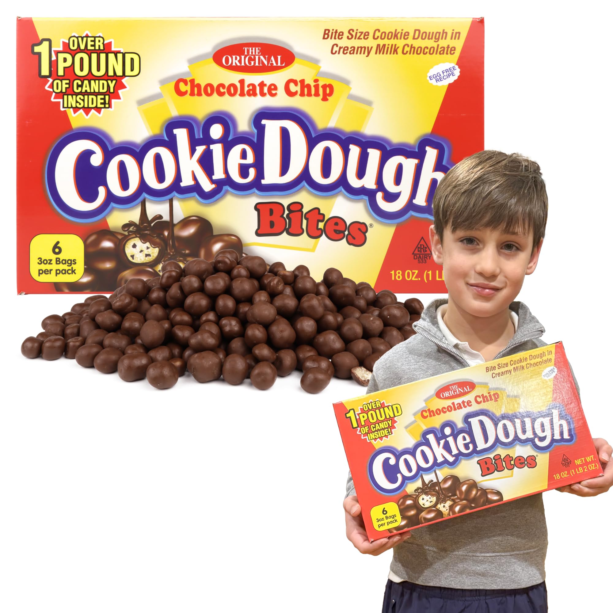 Gigantic Cookie Dough Bites Gift Box, Chocolate Chip Flavored, Over 1 Pound, Novelty Gift