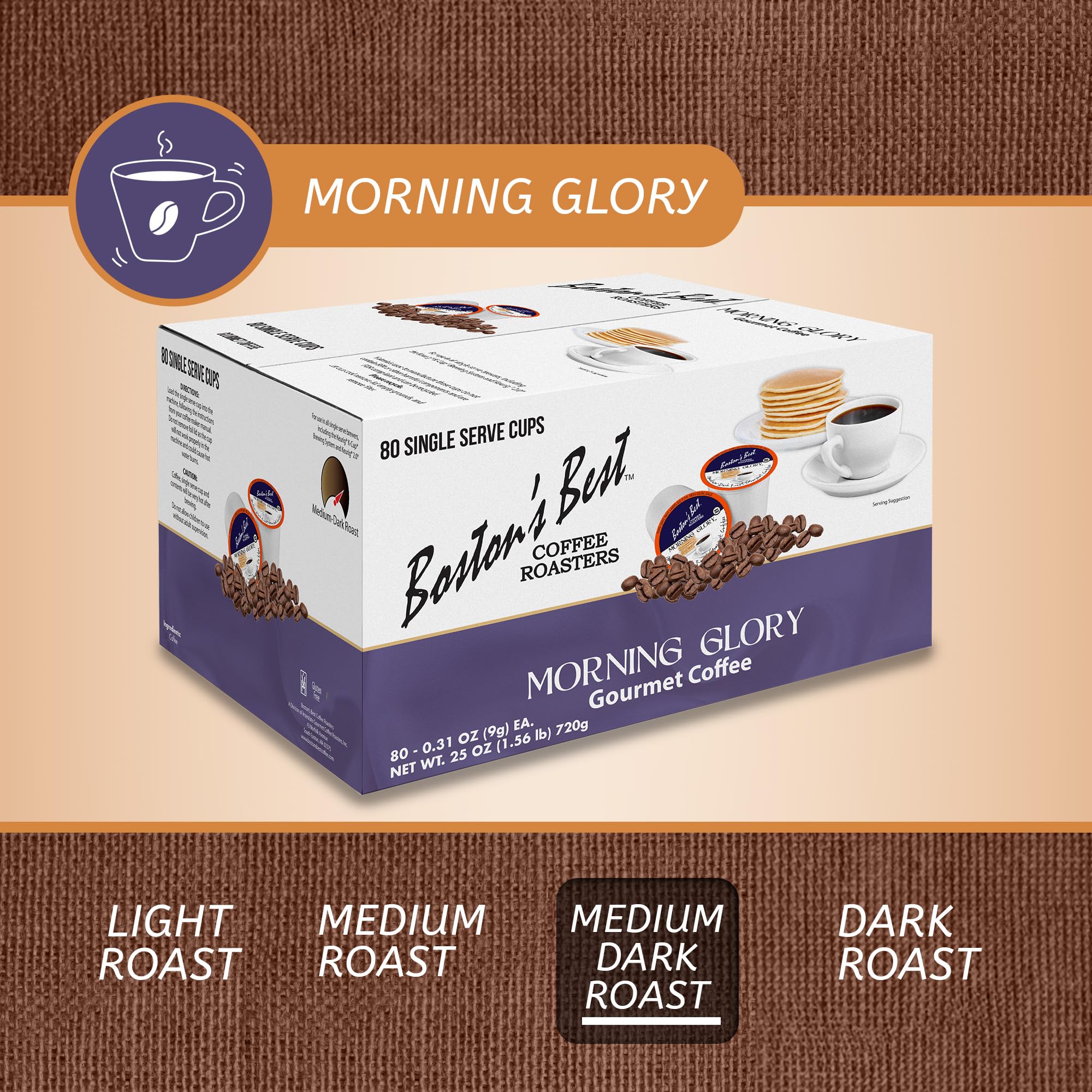 Boston’s Best - Morning Glory Blend, Delicious Medium Dark Roast Coffee, Gourmet Compatible with Keurig Coffee Maker, 1 Count (80 Single Serve Cups)