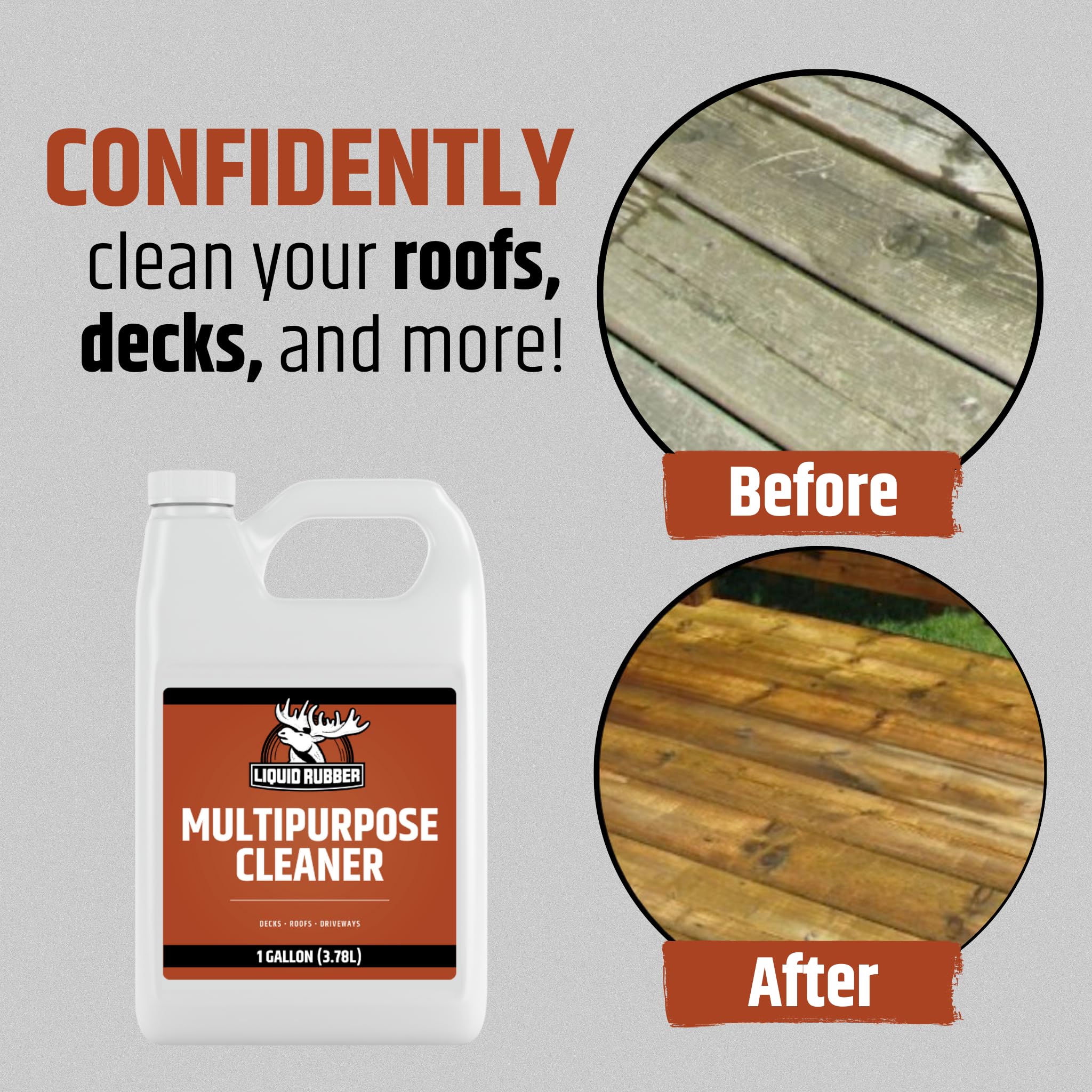 Liquid Rubber Multipurpose Outdoor Cleaner, Heavy Duty Surface Cleaner for Wood, Concrete, Brick, Vinyl, Roof, Driveway & Deck Prep, Fast Acting, 1