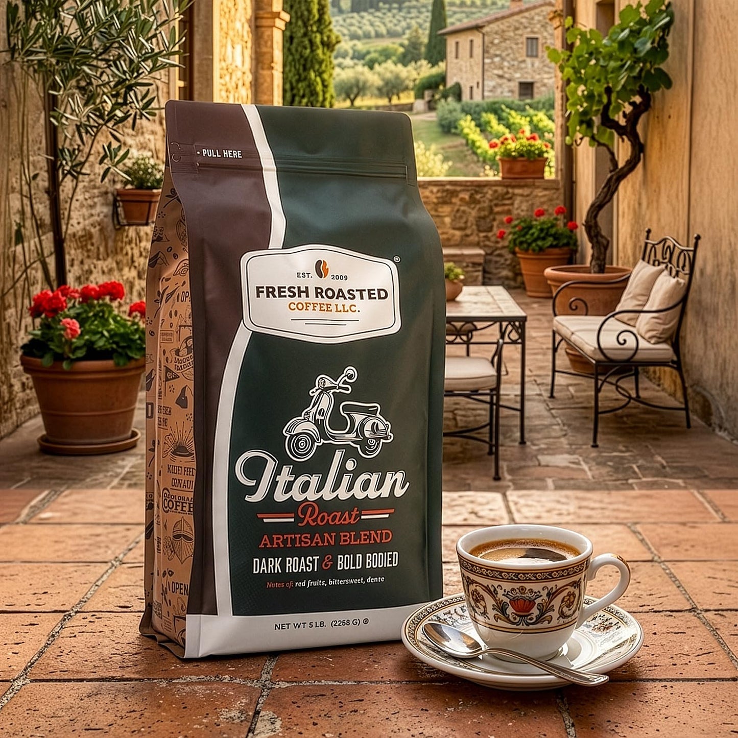 Fresh Roasted Coffee, Italian Roast Drip Ground Coffee, Dark Roast, Kosher, 5 lb (80 oz)